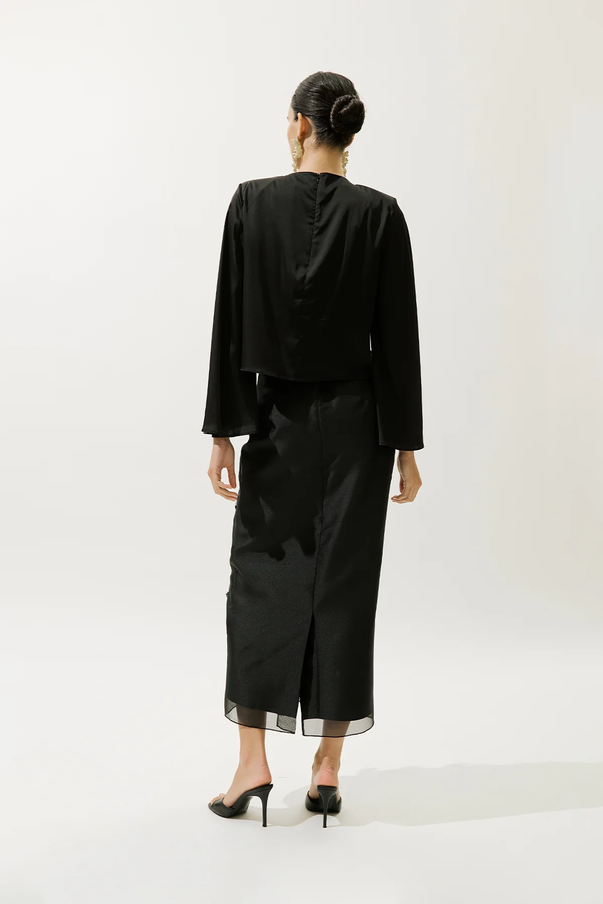 Satin Wide Sleeve Blouse Black - Image 7
