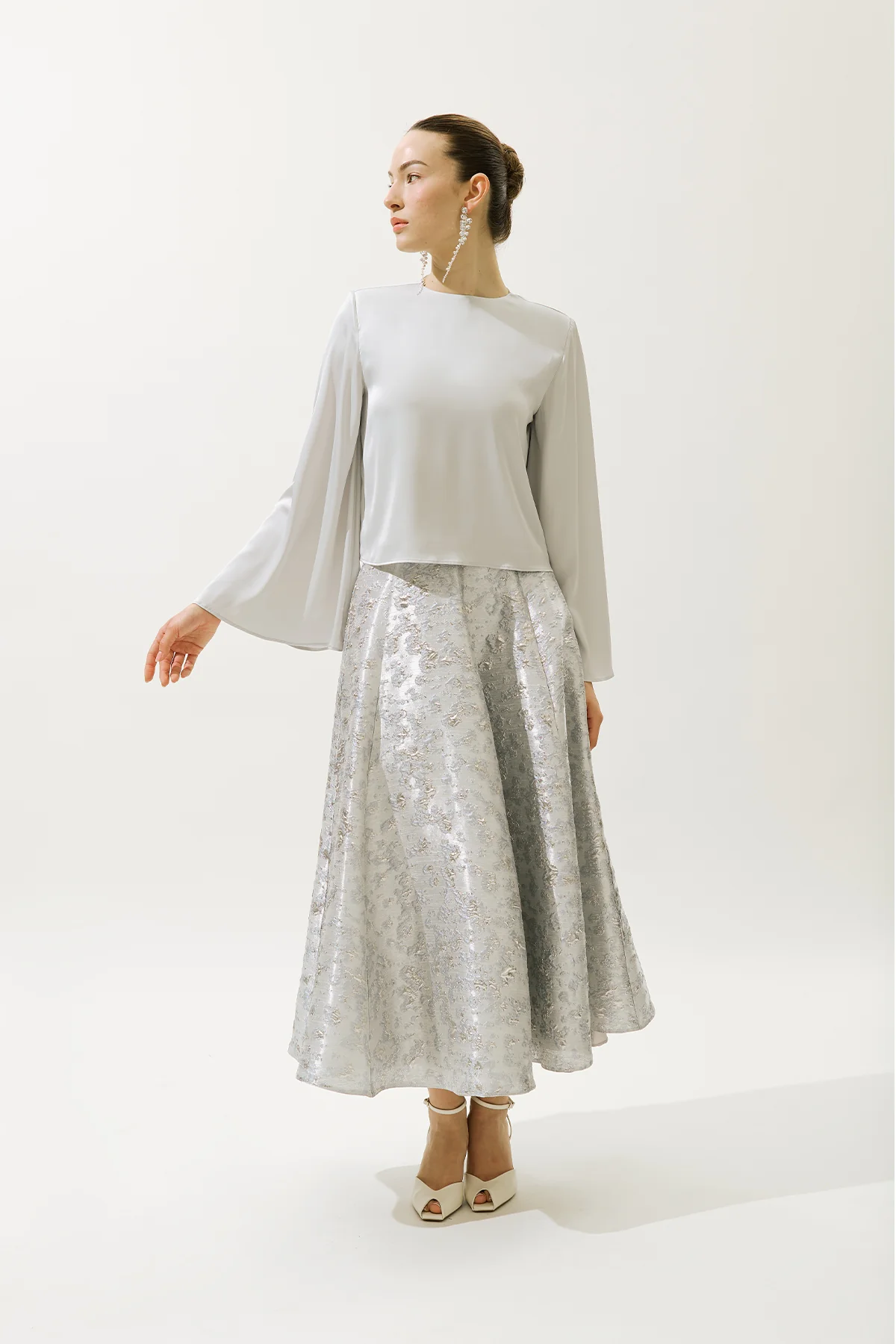 Satin Wide Sleeve Blouse Blue