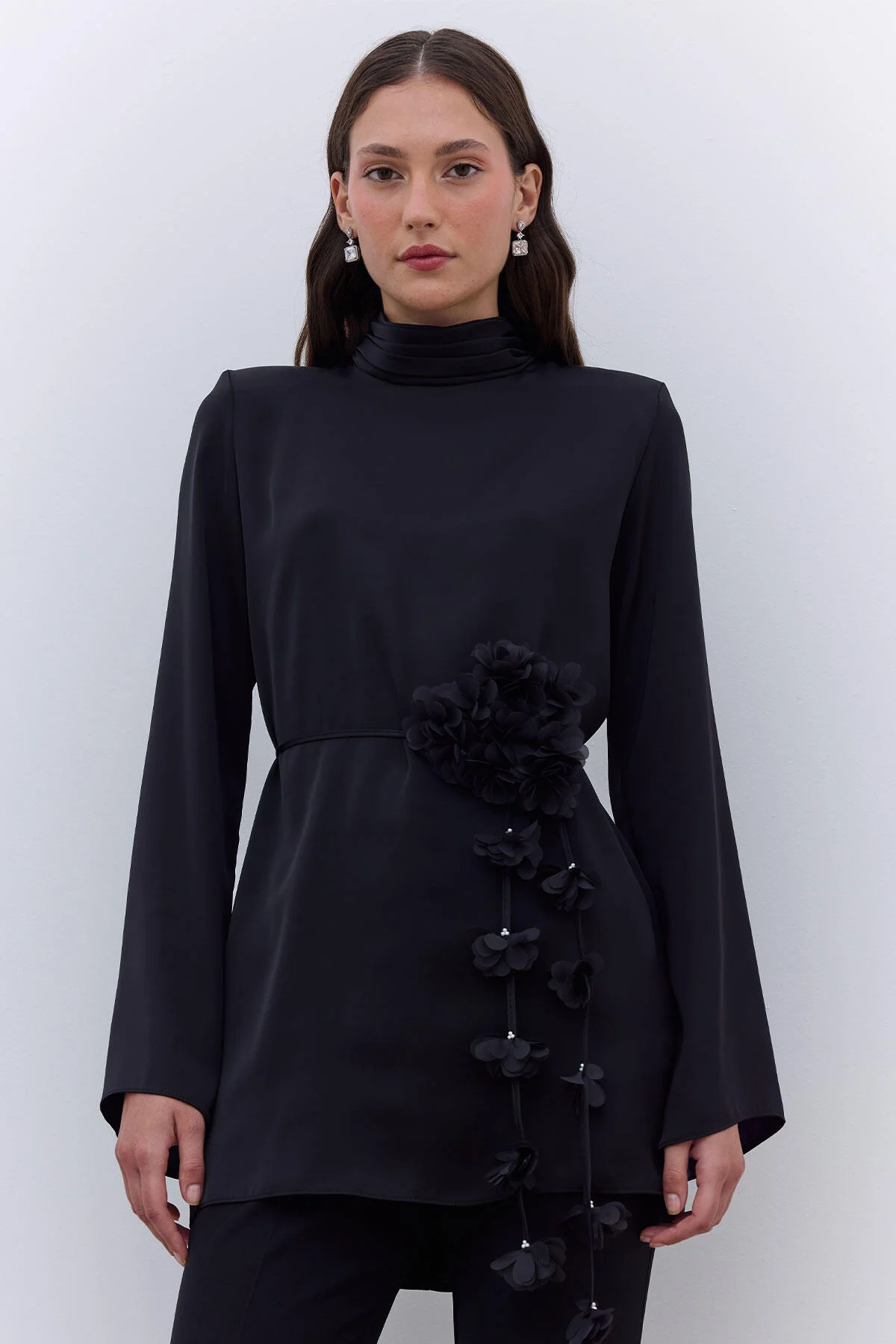 Satin Wide Sleeve Tunic Black - Image 3