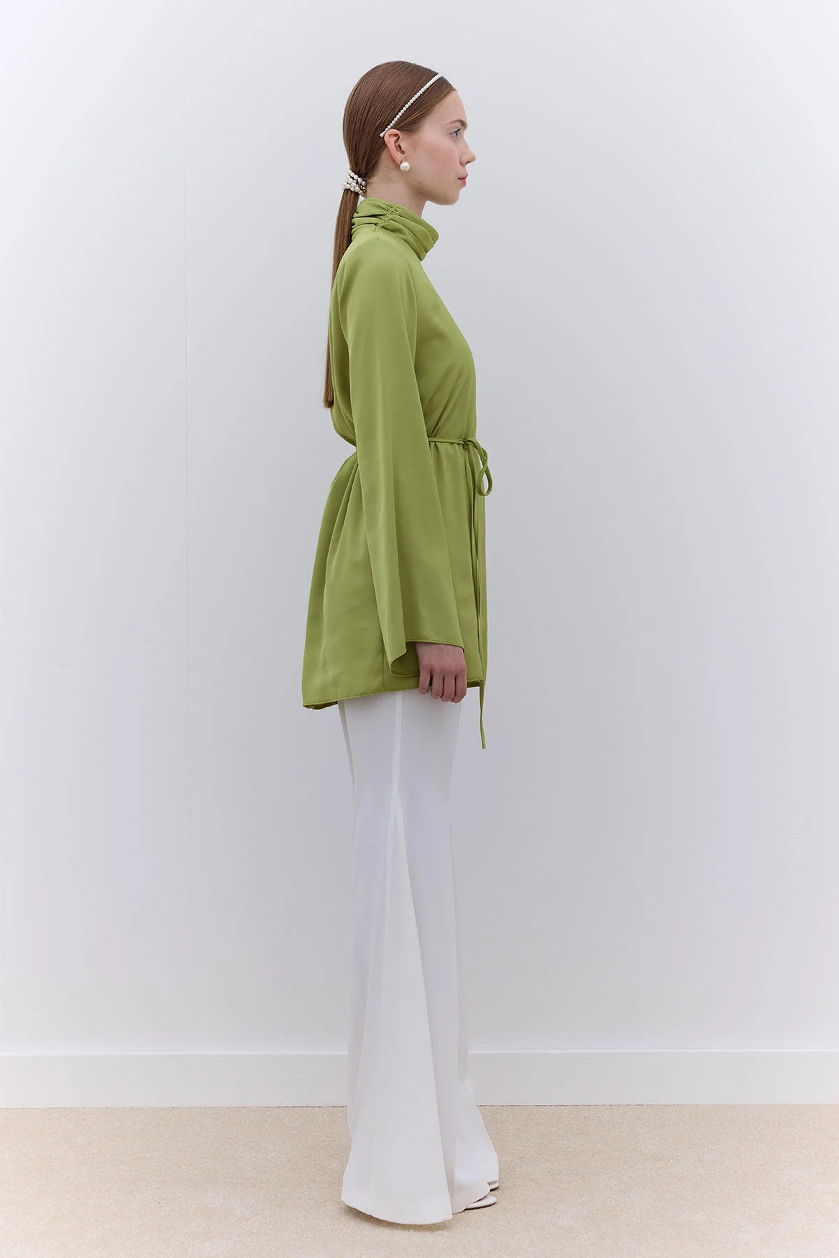 Satin Wide Sleeve Tunic Green - Image 2