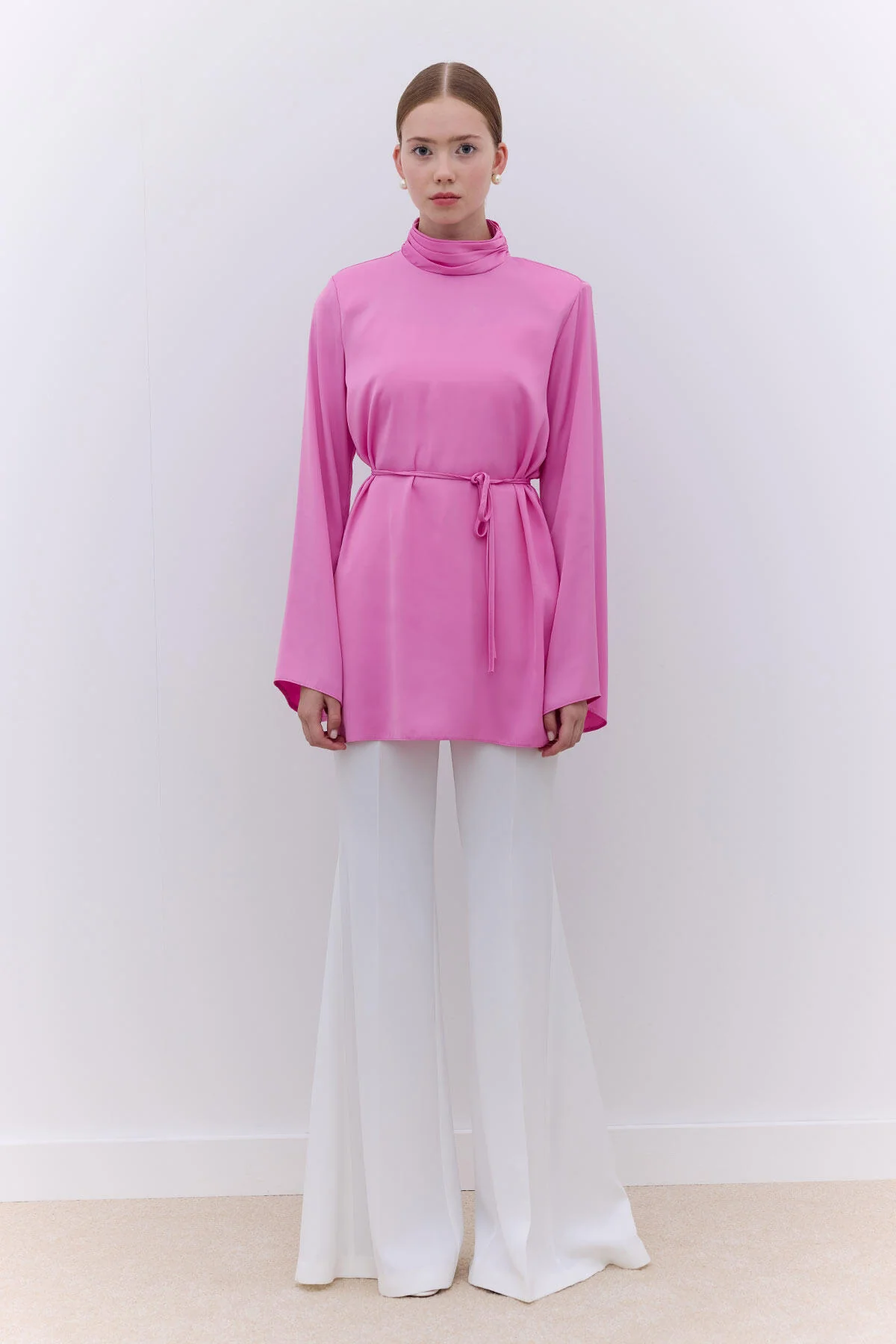 Satin Wide Sleeve Tunic Pink - Image 2