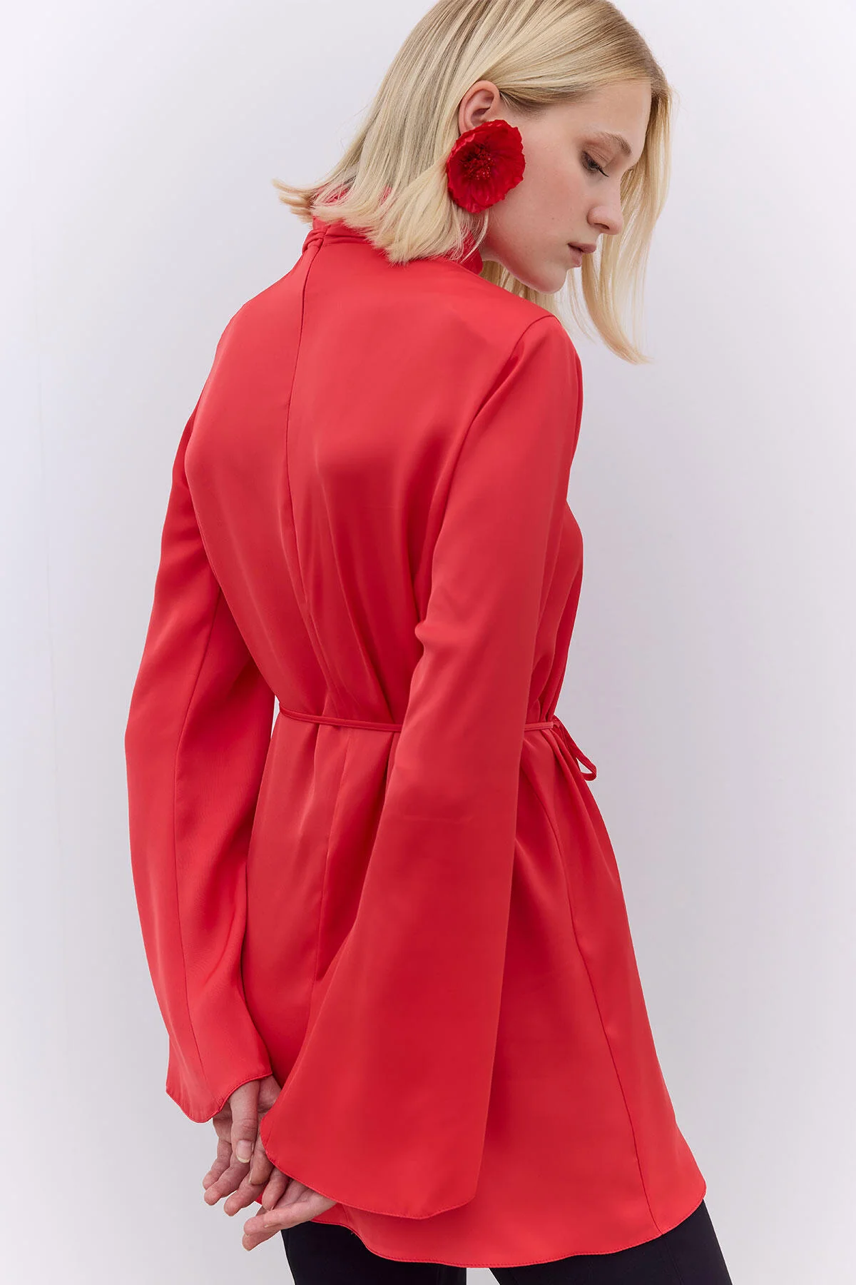 Satin Wide Sleeve Tunic Red - Image 4