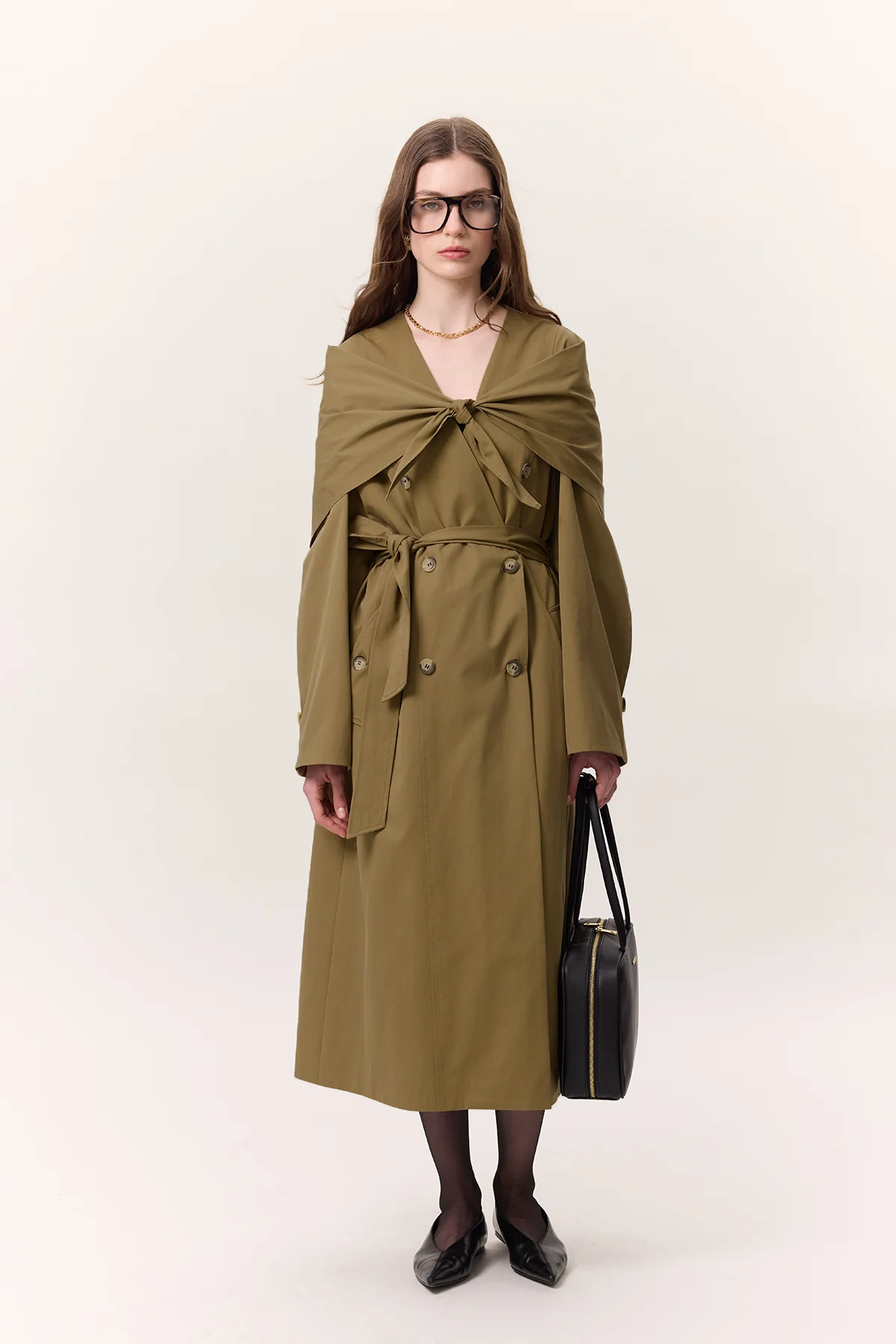 Scarf Detail Statement Trench Coat Green - Image 3