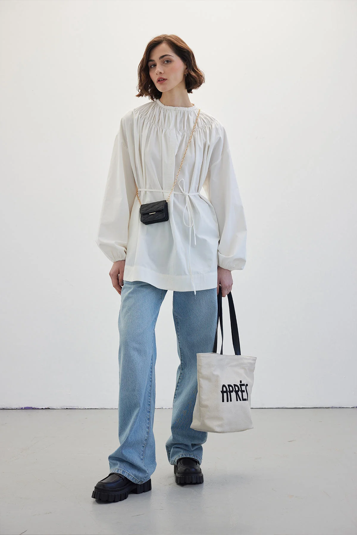 Shirred Collar Tunic Ecru - Image 3