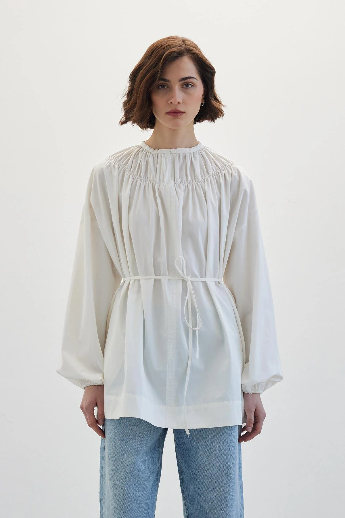 Shirred Collar Tunic Ecru - Image 4