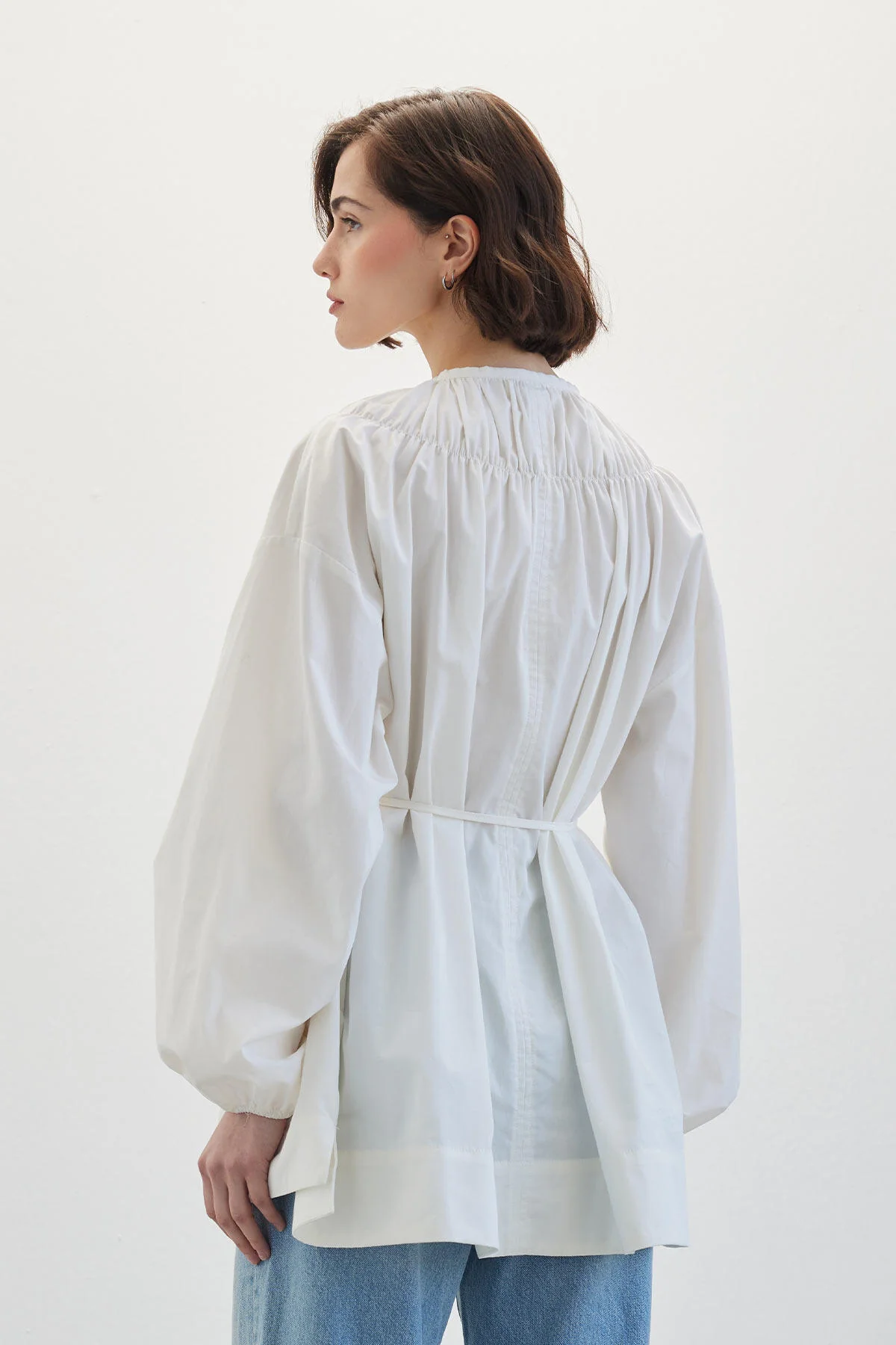 Shirred Collar Tunic Ecru - Image 8
