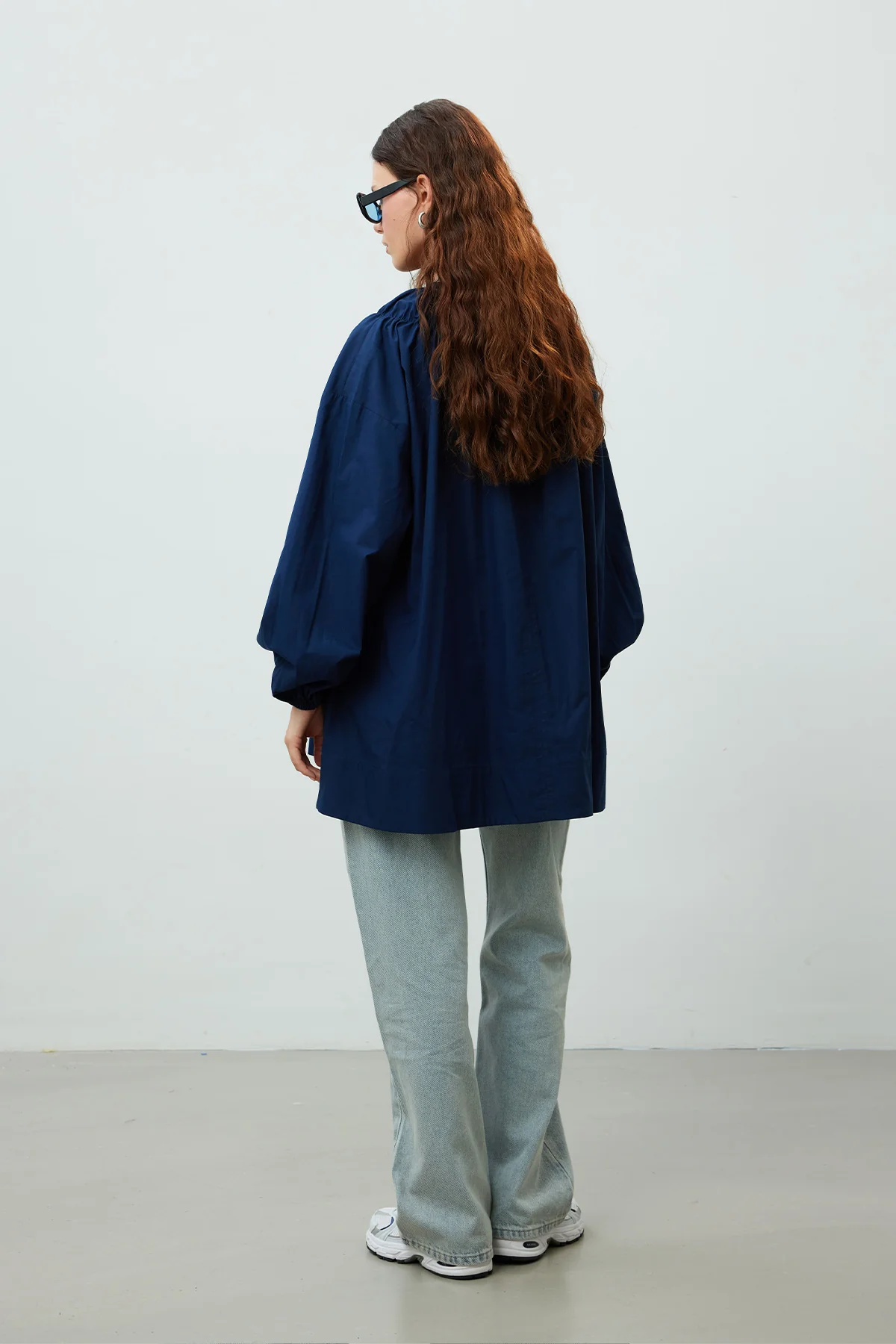 Shirred Collar Tunic Navy Blue - Image 8