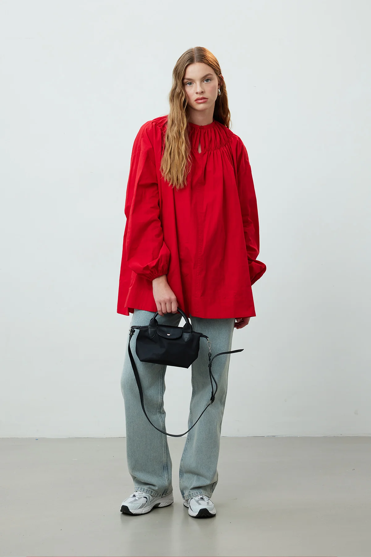 Shirred Collar Tunic Red - Image 2