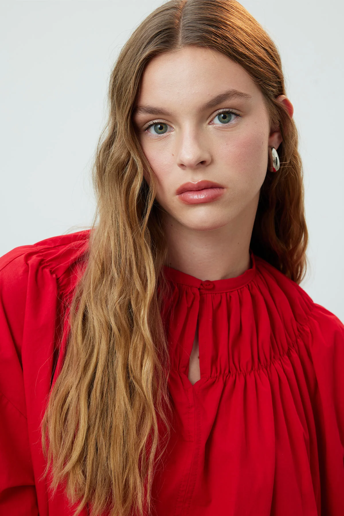 Shirred Collar Tunic Red - Image 3
