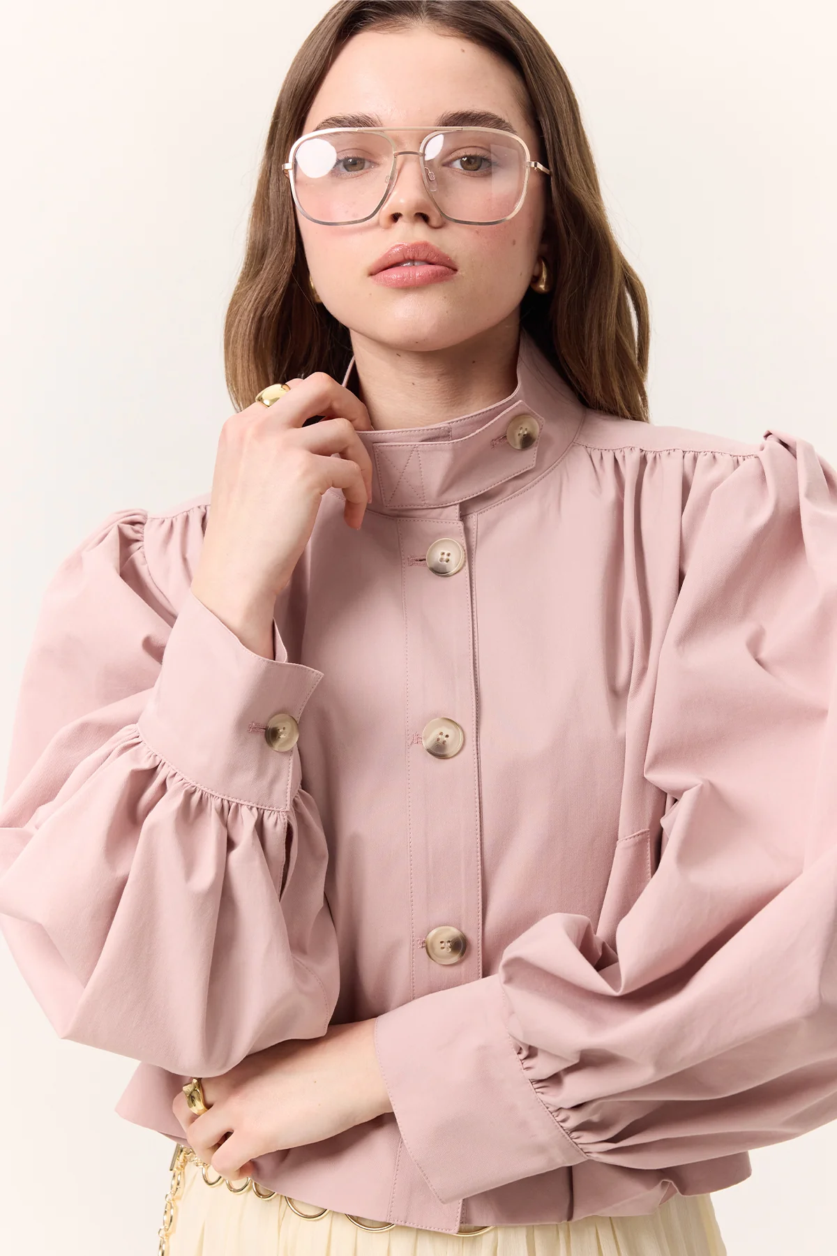 Short Balloon Sleeve Jacket Powder - Image 7