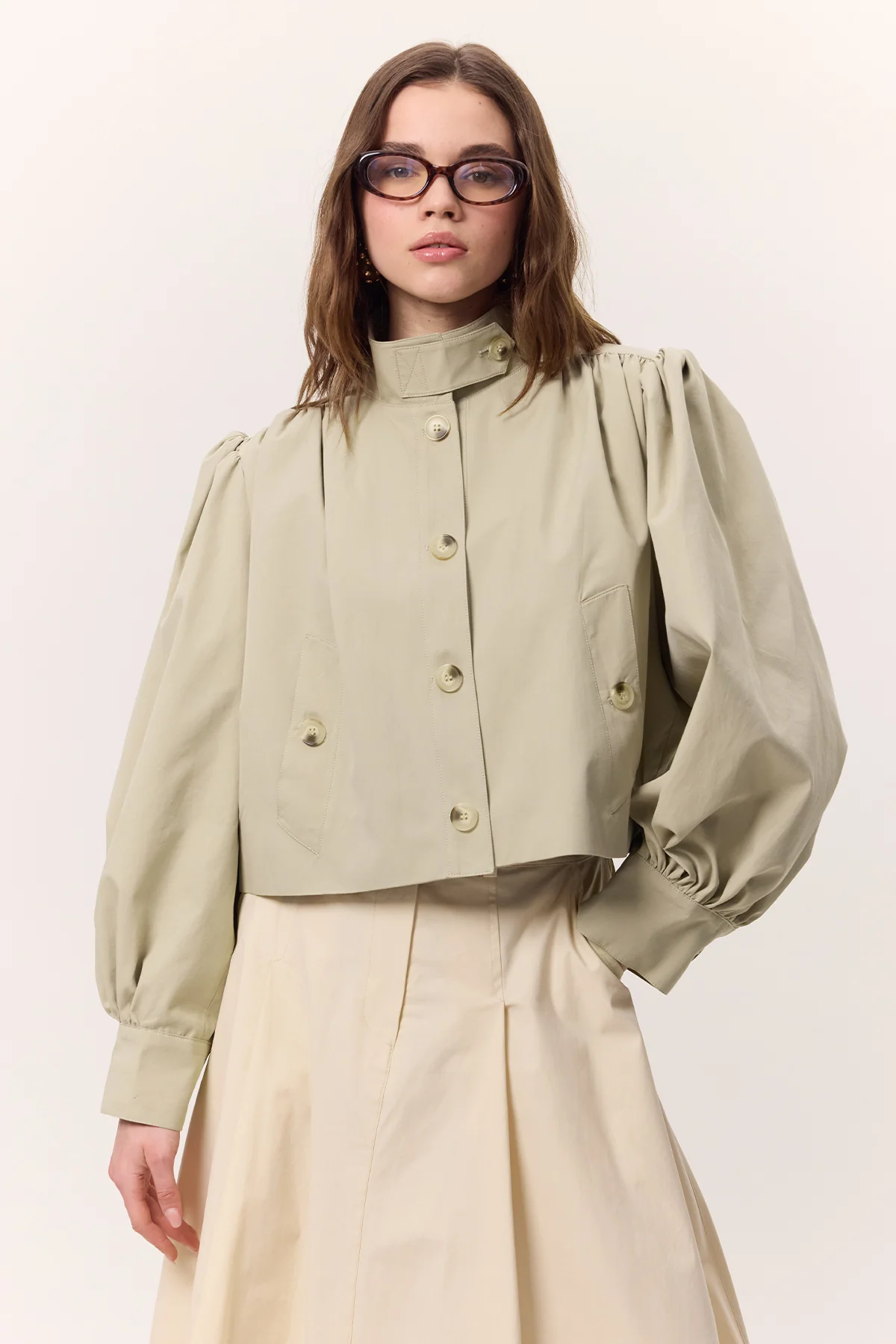 Short Balloon Sleeve Jacket Soft Green - Image 3