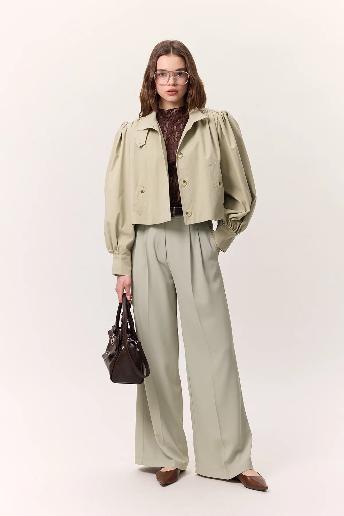 Short Balloon Sleeve Jacket Soft Green - Image 4