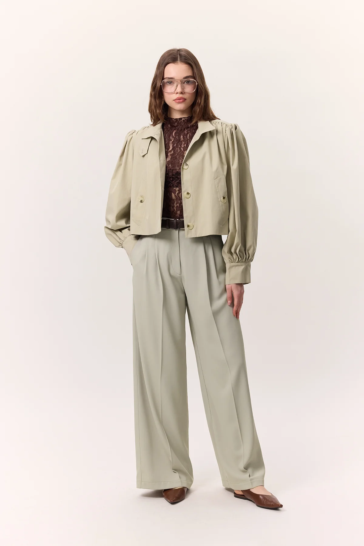 Short Balloon Sleeve Jacket Soft Green - Image 9