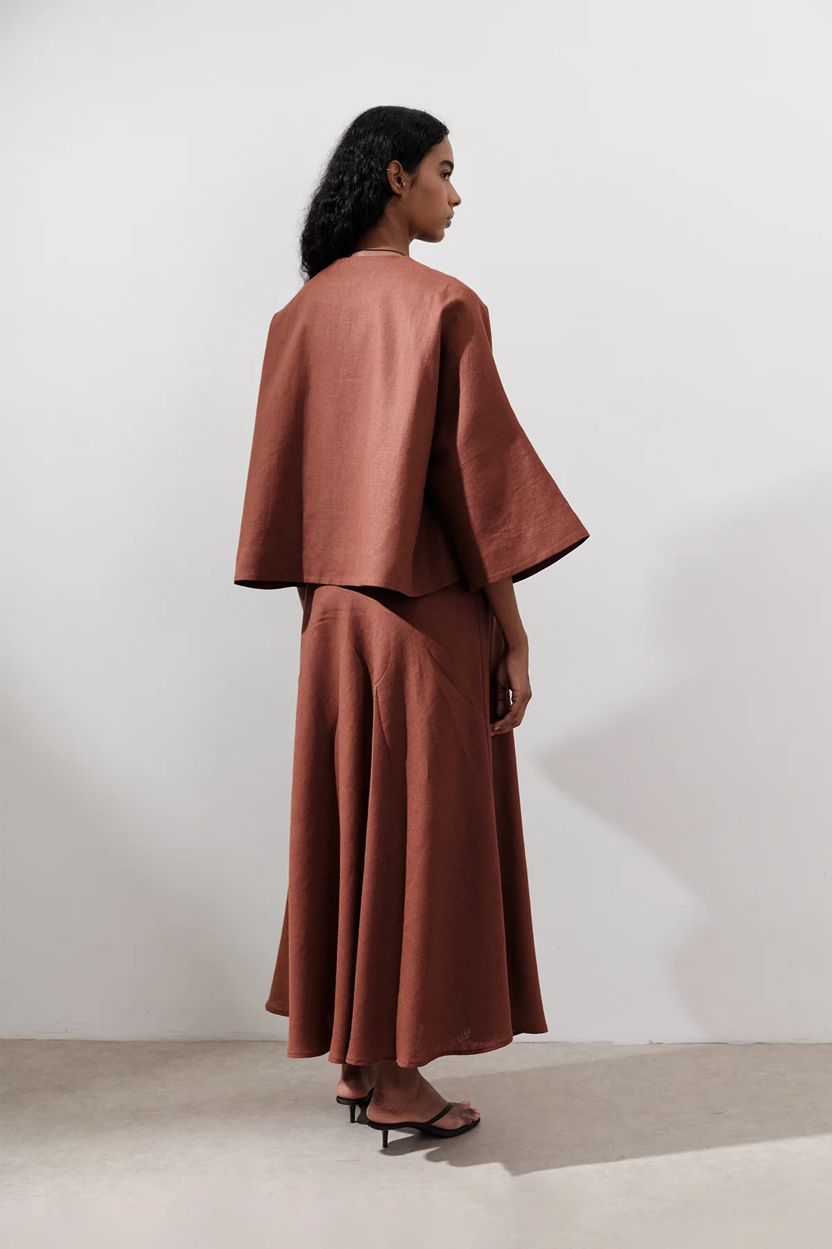 Short Linen Jacket With Wide Sleeves Copper - Image 7