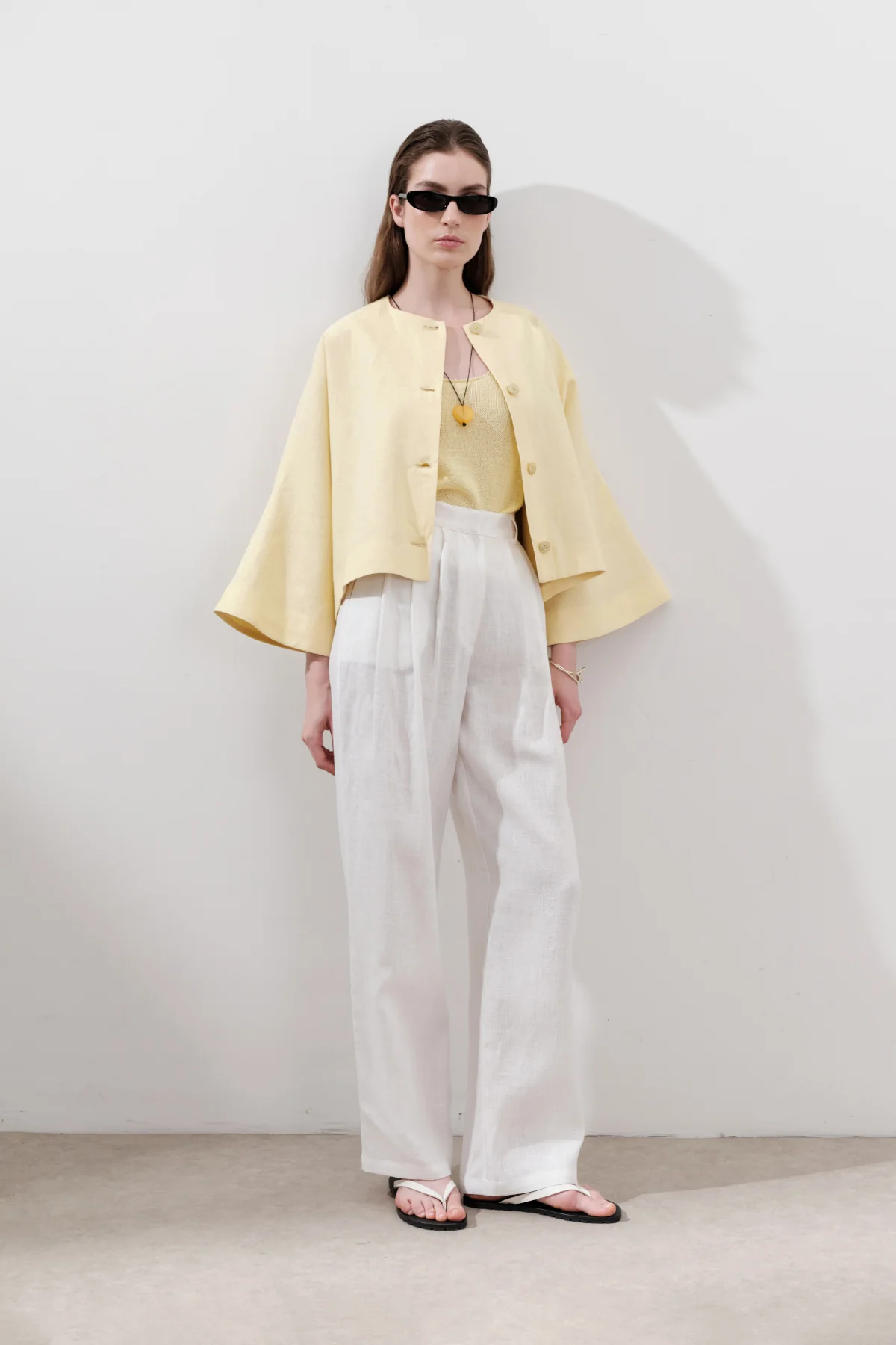 Short Linen Jacket With Wide Sleeves Yellow - Image 8