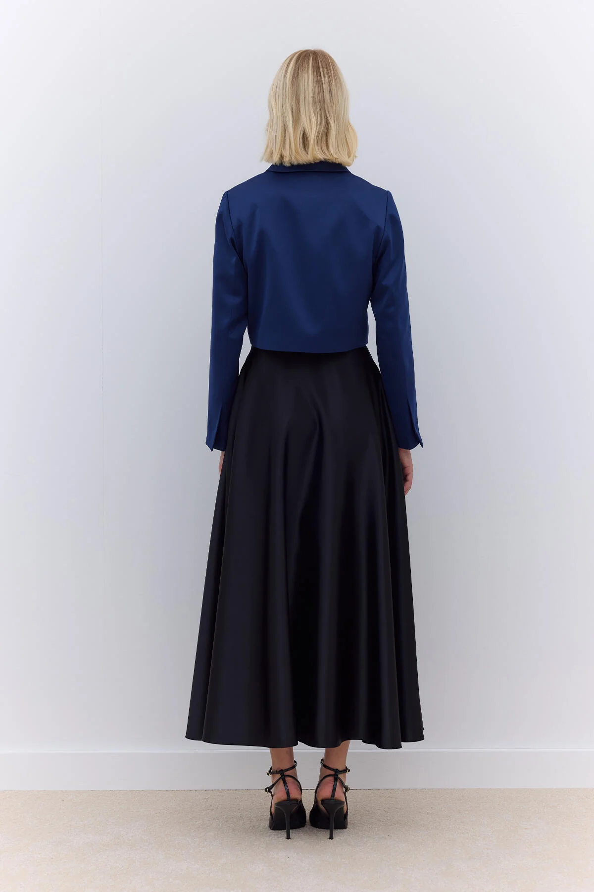 Short Satin Blazer Jacket Night Blue - Image 4