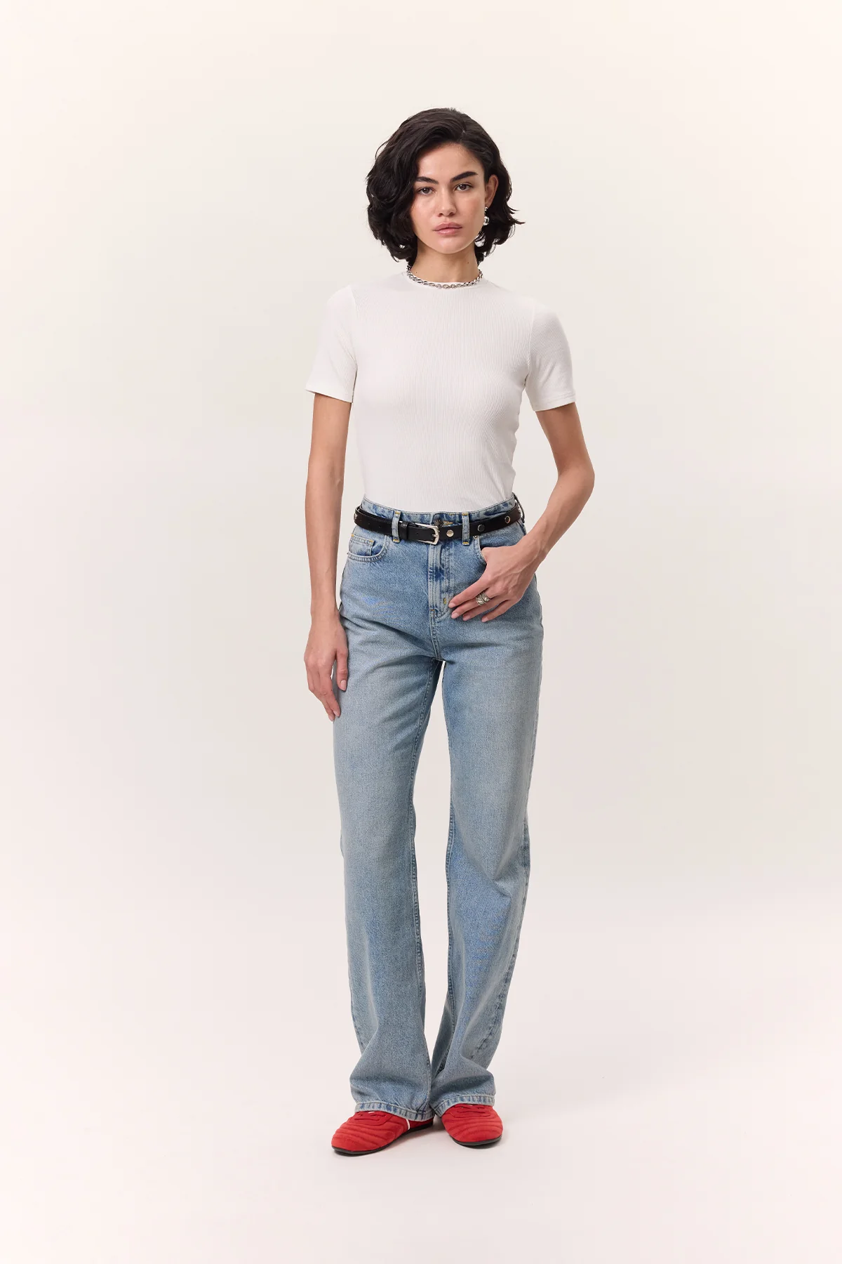 Short-Sleeve Ribbed Bodysuit Ecru - Image 2