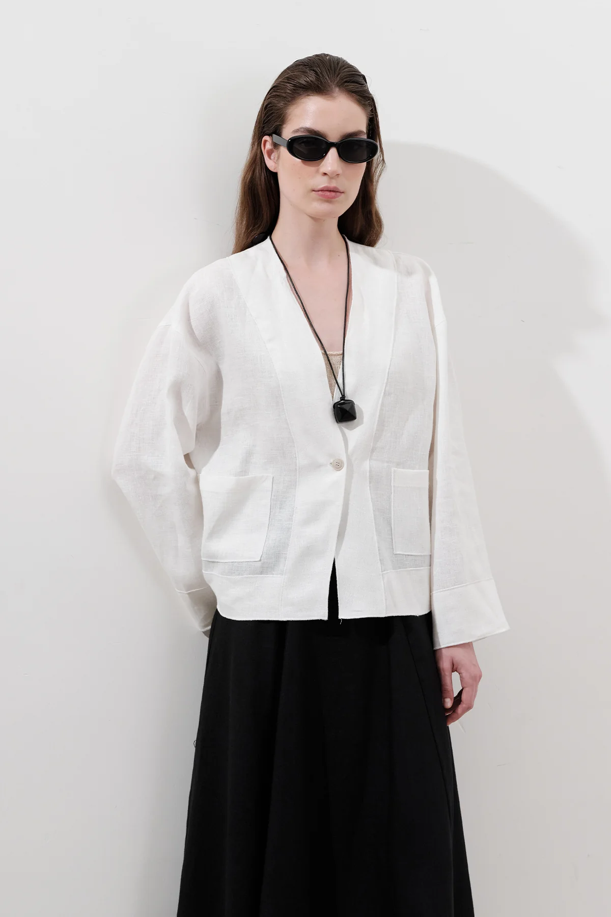 Single-Button Linen Blouse Ecru