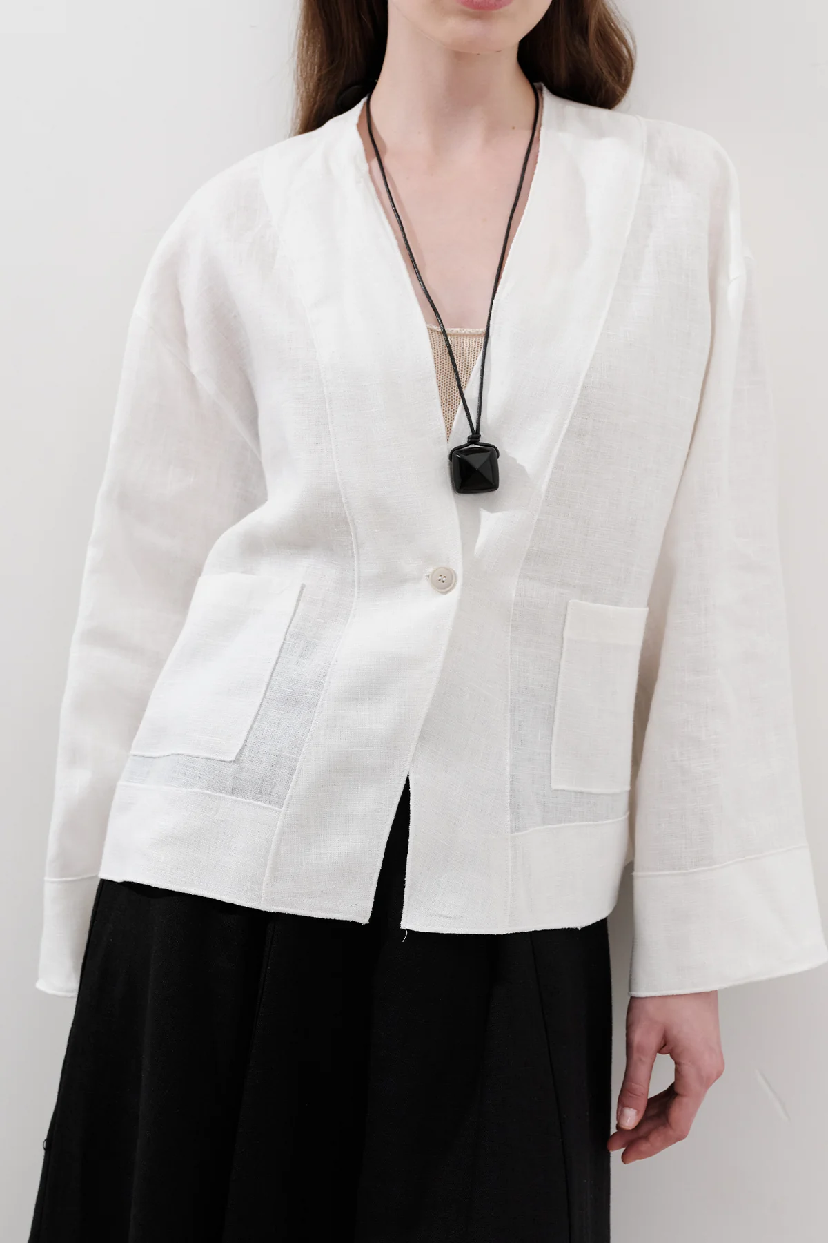 Single-Button Linen Blouse Ecru - Image 6