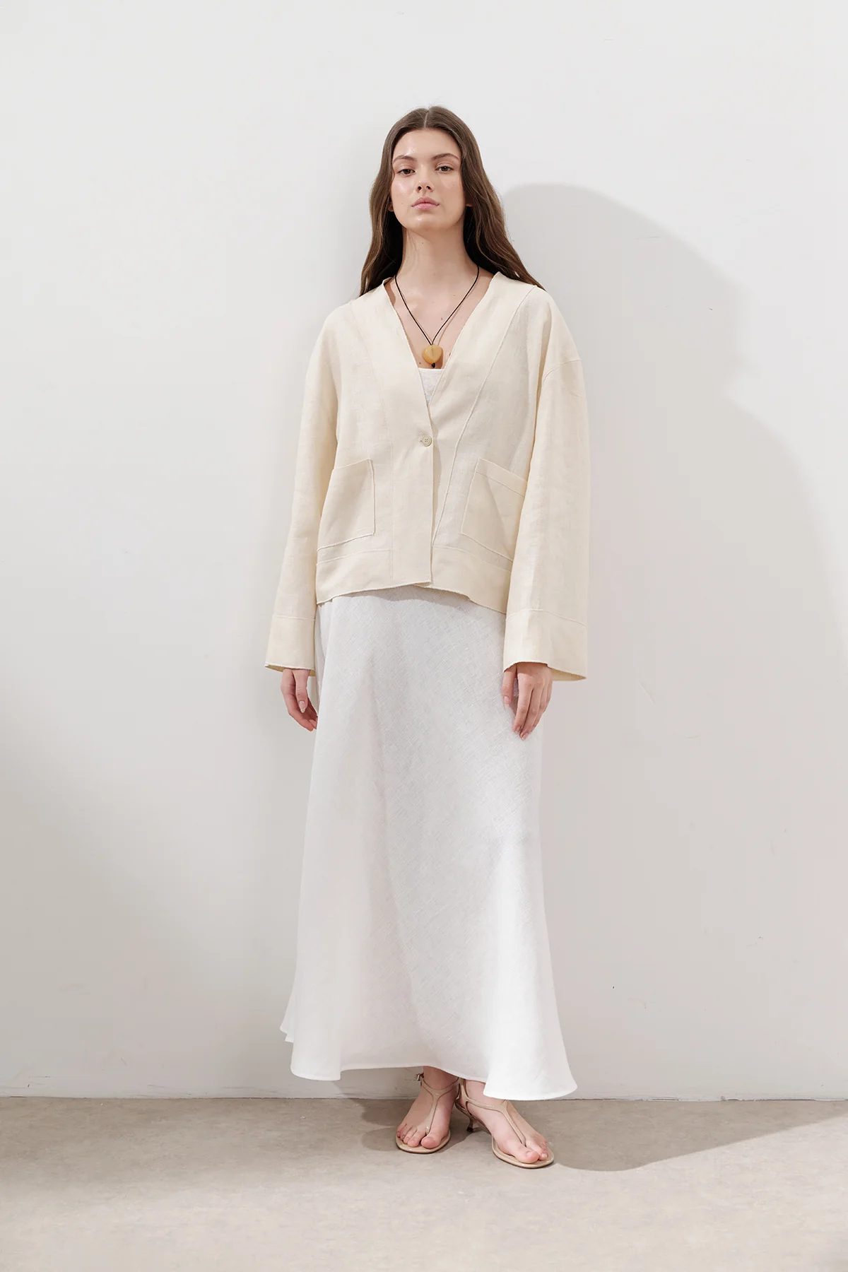 Single-Button Linen Blouse Vanilla