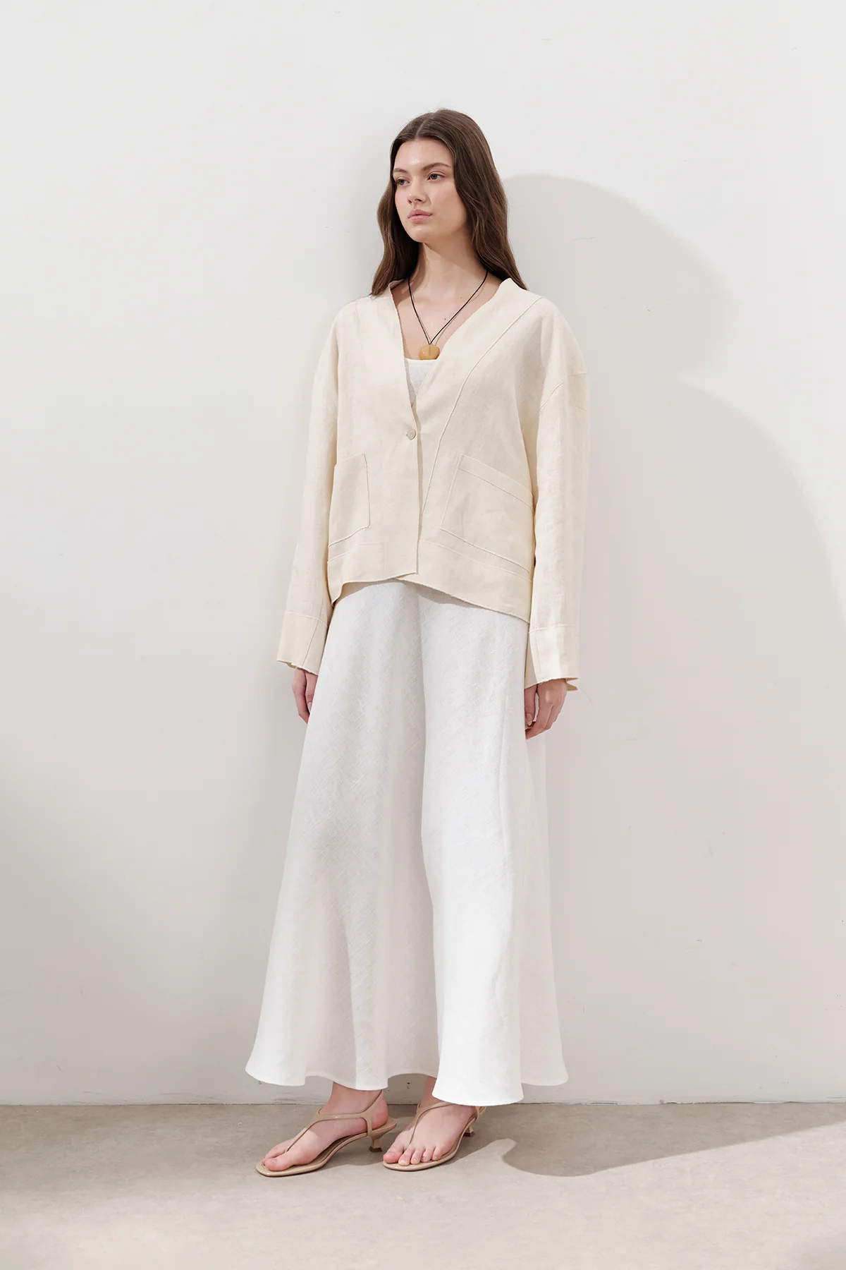 Single-Button Linen Blouse Vanilla - Image 2