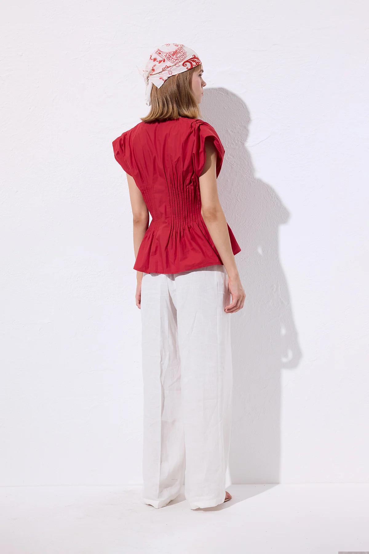 Sleeveless Pleated Blouse Red - Image 8