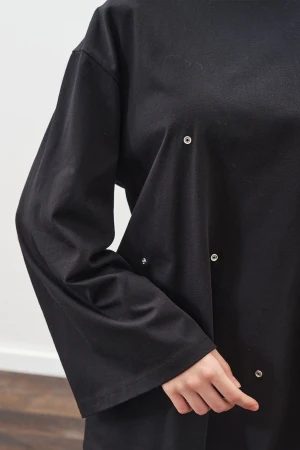 Snap Detail T-Shirt Black - Image 5