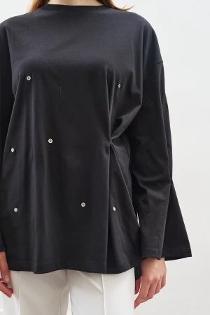 Snap Detail T-Shirt Black - Image 6