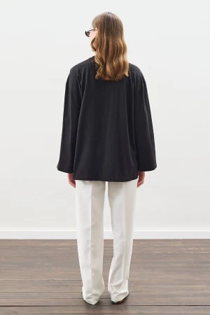 Snap Detail T-Shirt Black - Image 8