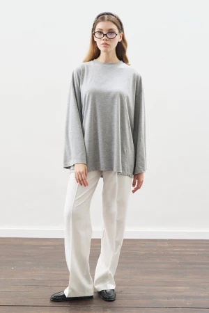 Snap Detail T-Shirt Grey Melange