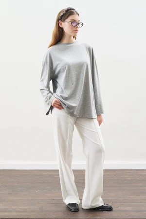 Snap Detail T-Shirt Grey Melange - Image 2