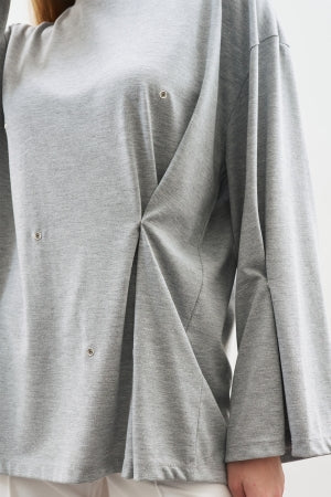 Snap Detail T-Shirt Grey Melange - Image 5