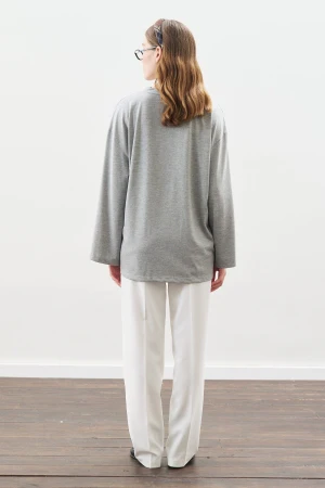 Snap Detail T-Shirt Grey Melange - Image 6