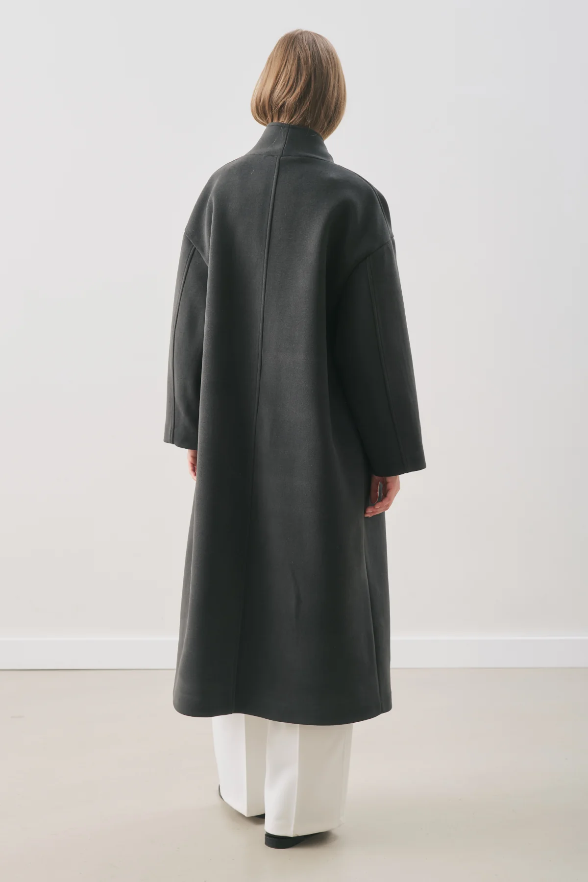 Soft Wool Coat With Scarf Smoky Black - Image 8