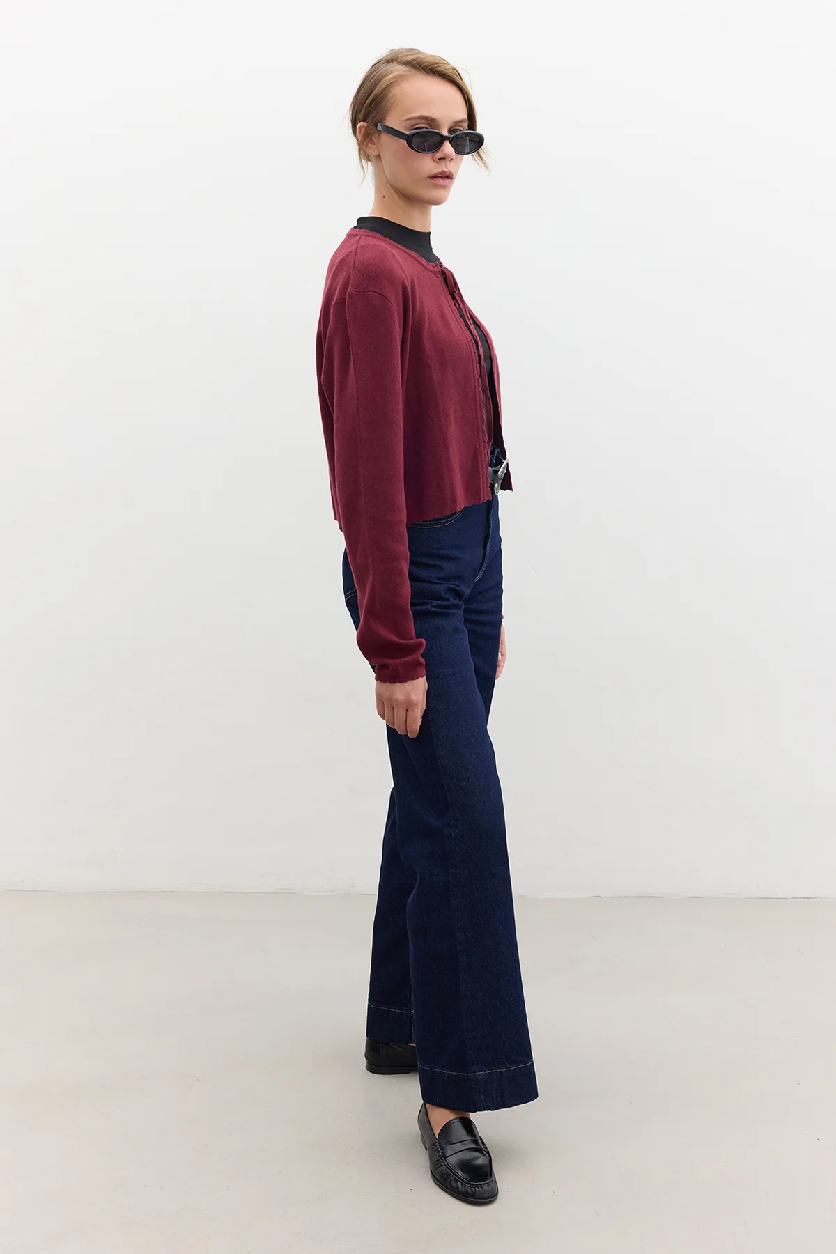 Soft Knit Cardigan With Lacing Burgundy - Image 5