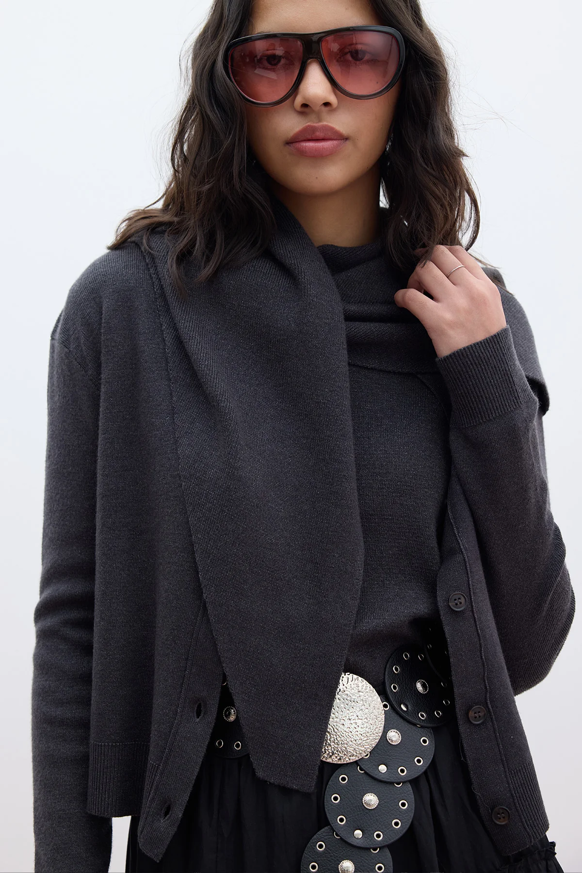Soft Knit Triangle Scarf Anthracite - Image 2