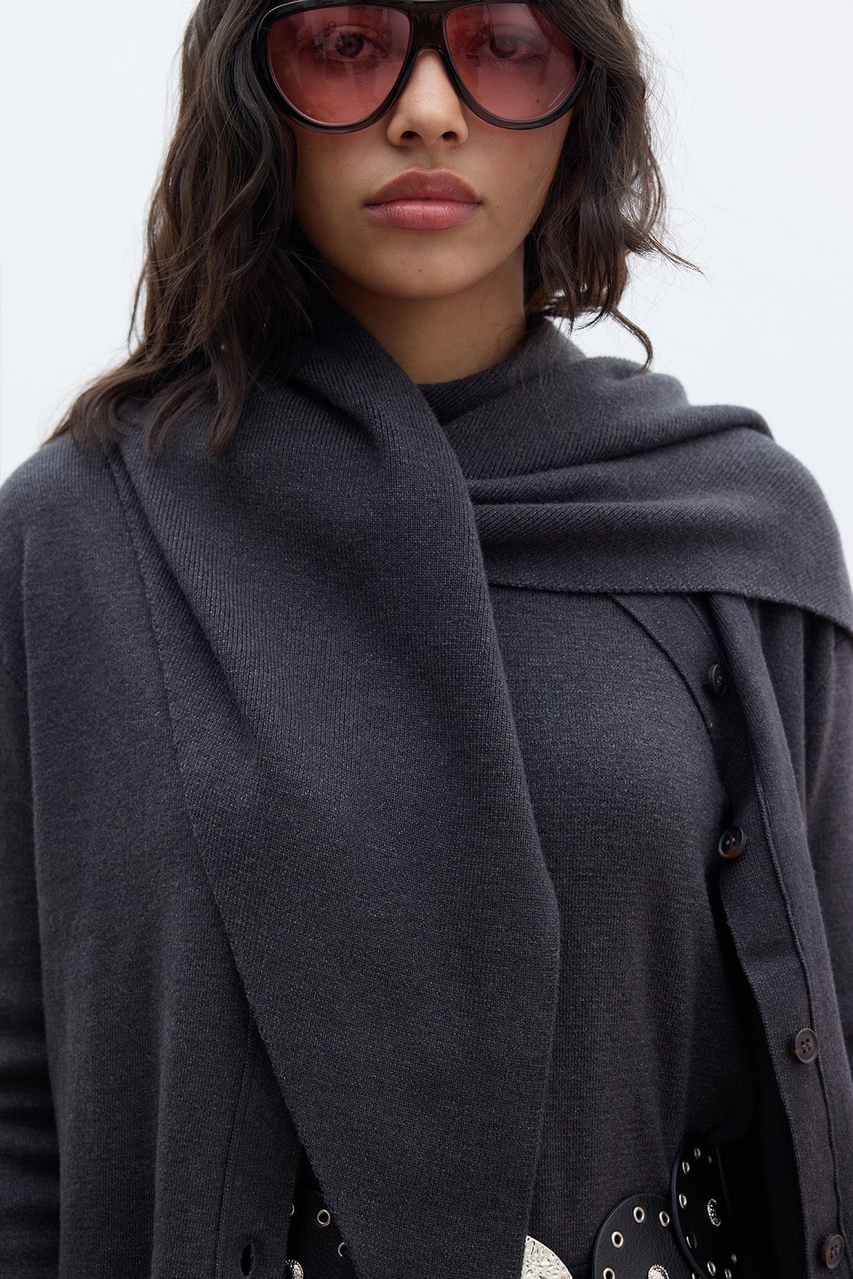 Soft Knit Triangle Scarf Anthracite - Image 3