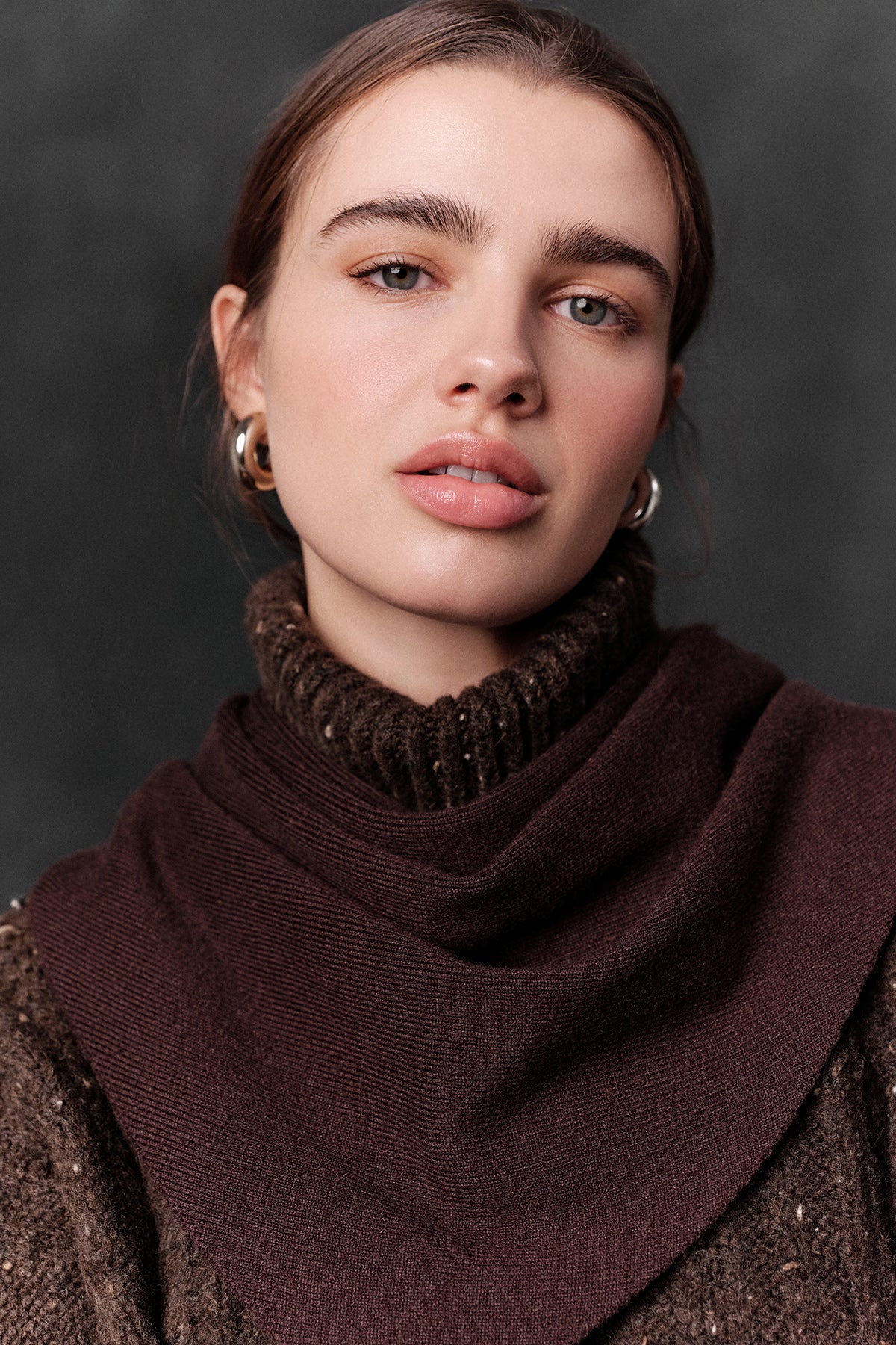 Soft Knit Triangle Scarf Brown