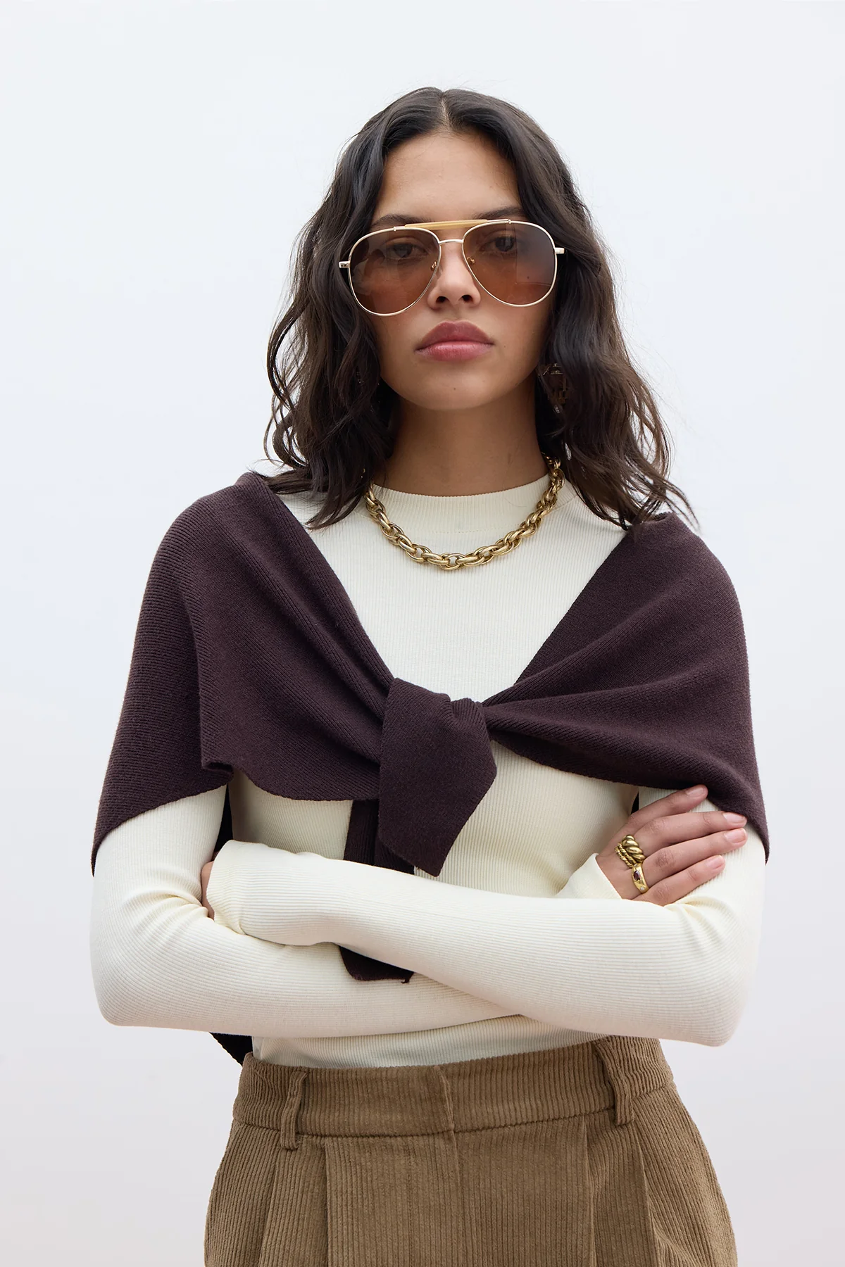 Soft Knit Triangle Scarf Brown - Image 3