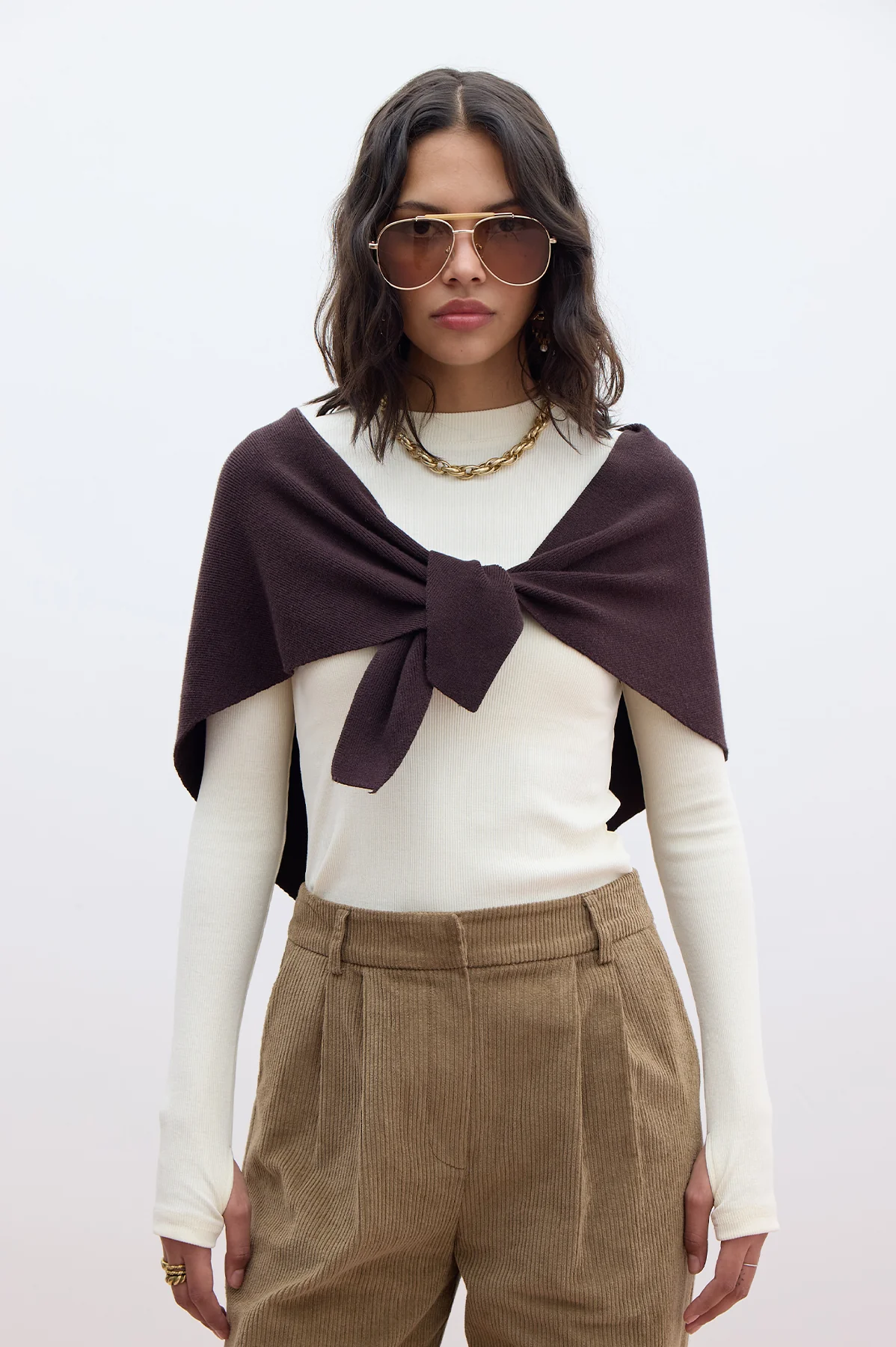 Soft Knit Triangle Scarf Brown - Image 4