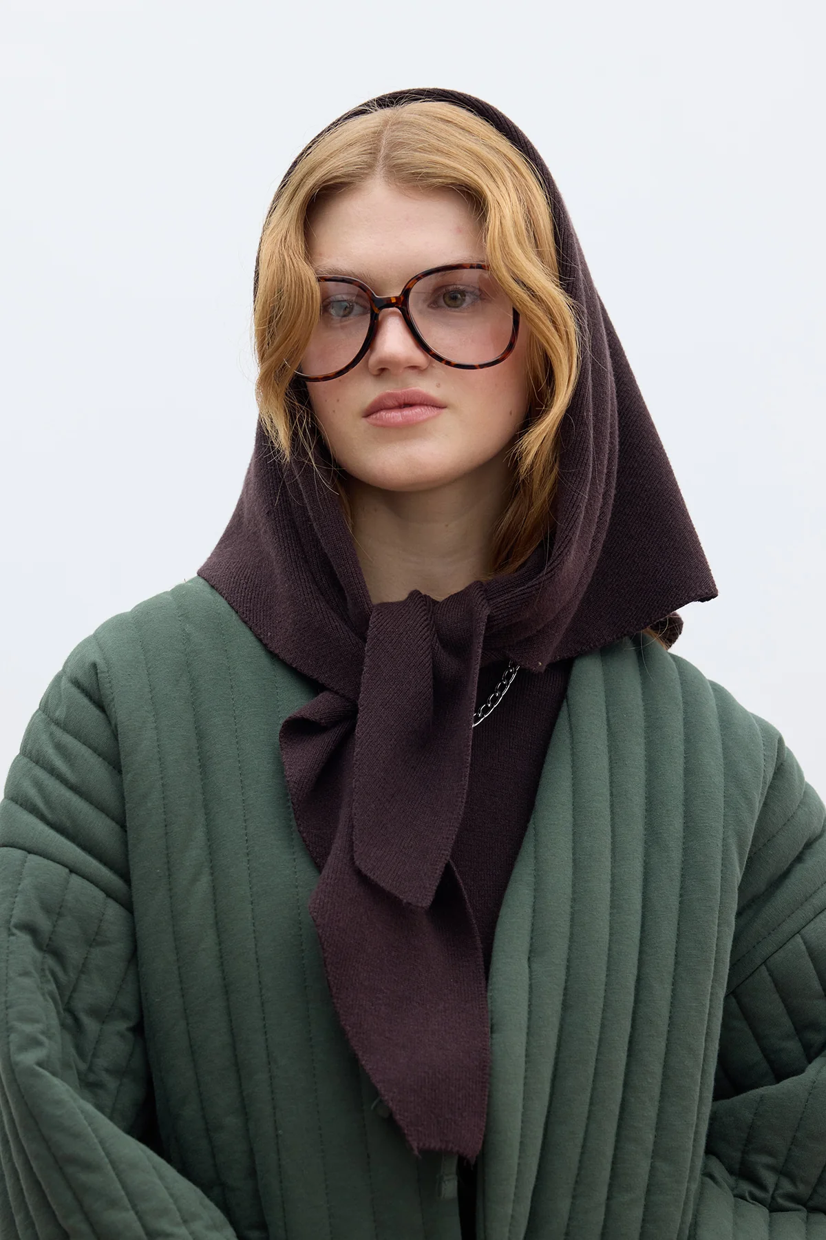 Soft Knit Triangle Scarf Brown - Image 5