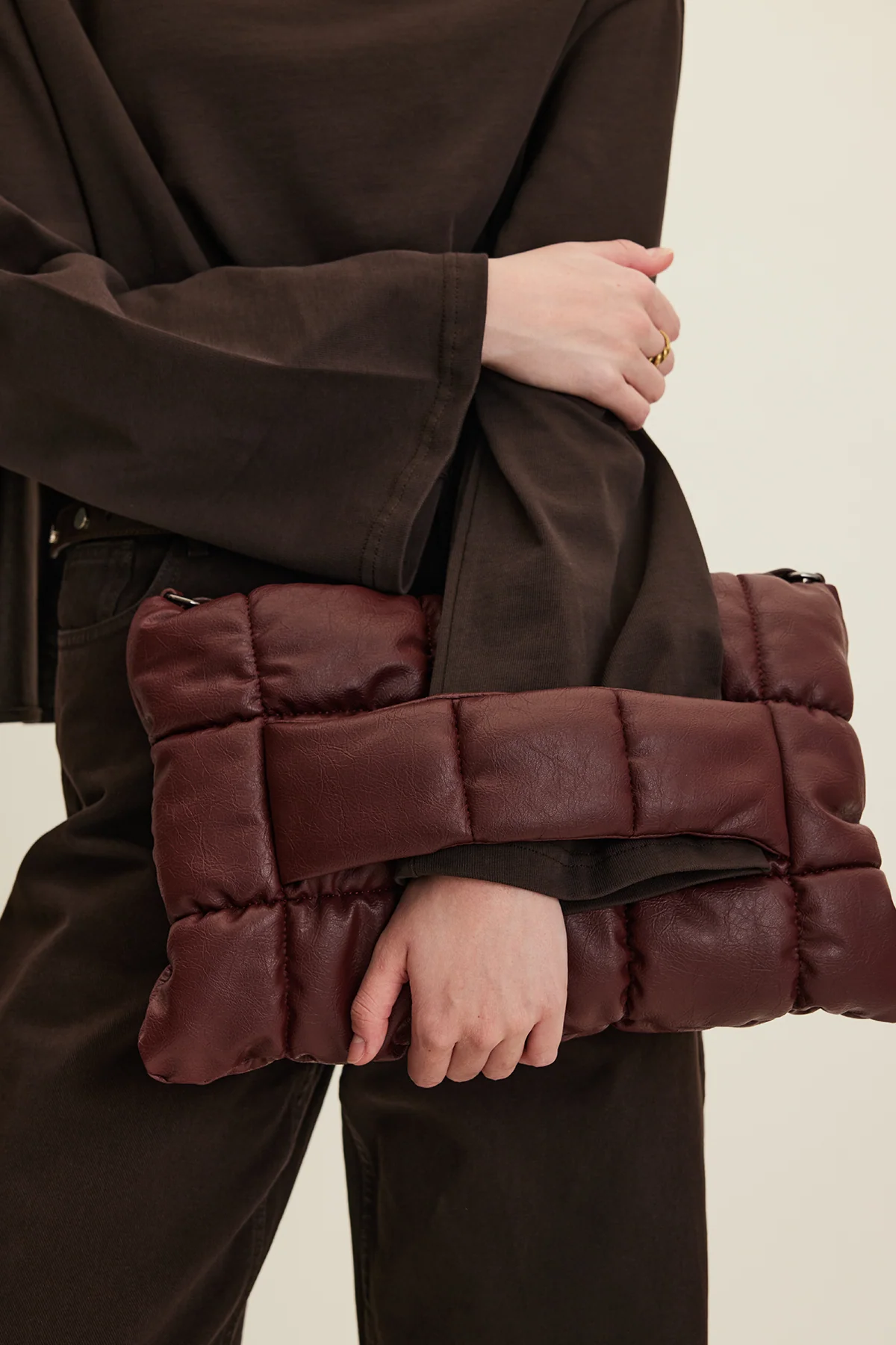 Soft Quilted Faux Leather Bag Burgundy - Image 3