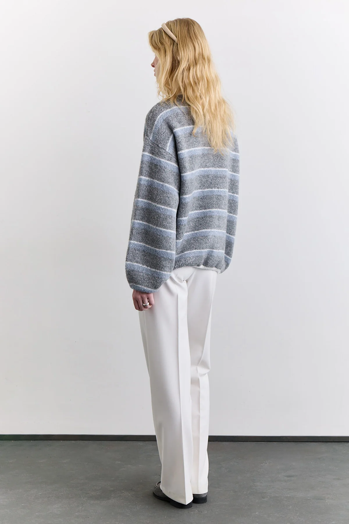 Soft Touch Buttoned Cardigan Grey Striped - Image 14