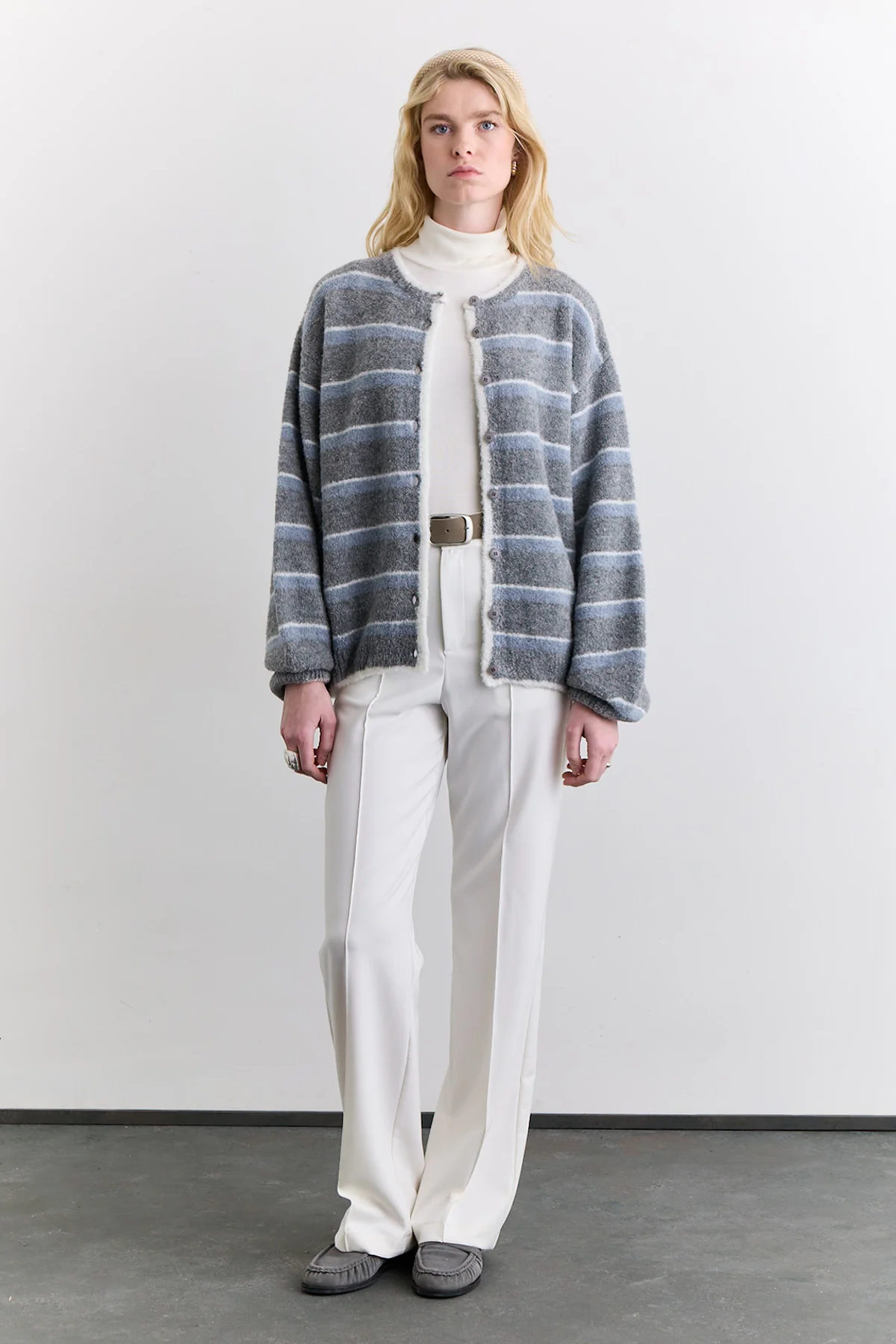 Soft Touch Buttoned Cardigan Grey Striped - Image 8
