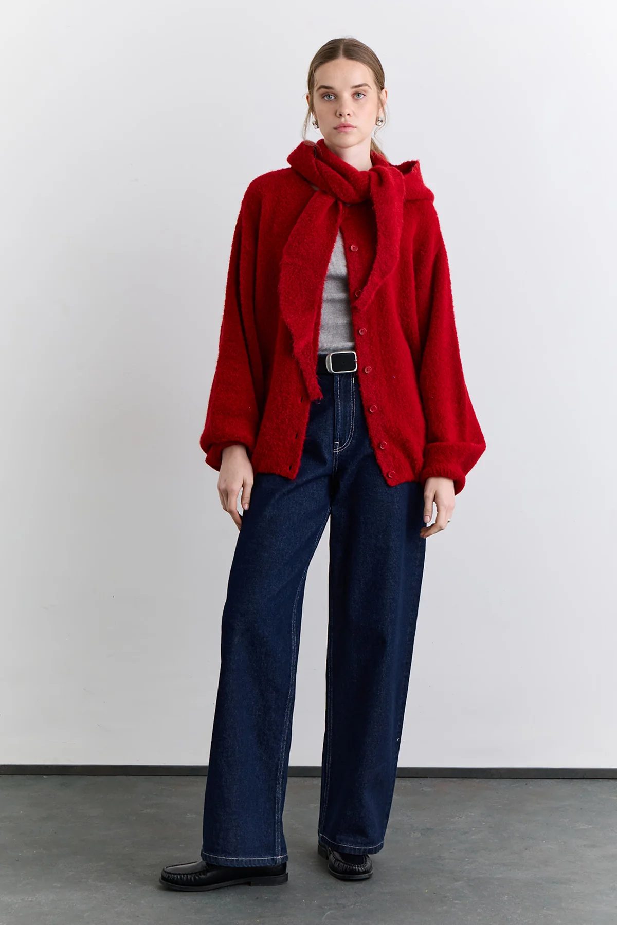 Soft Touch Buttoned Cardigan Red - Image 2