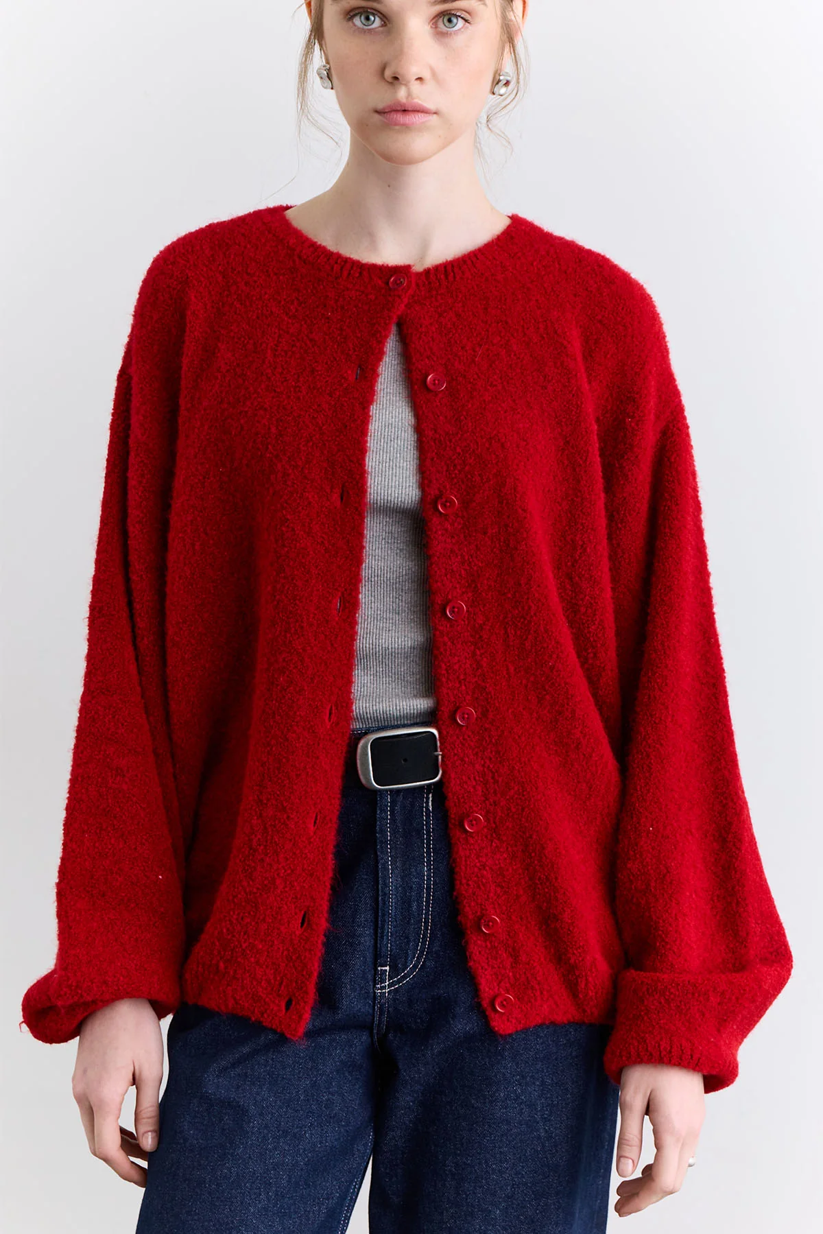 Soft Touch Buttoned Cardigan Red - Image 3