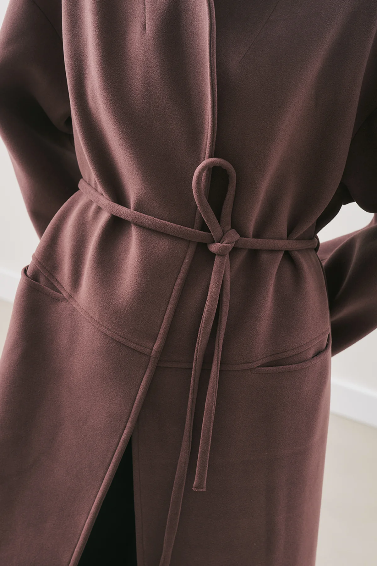 Soft Wool Coat With Scarf Damson - Image 6