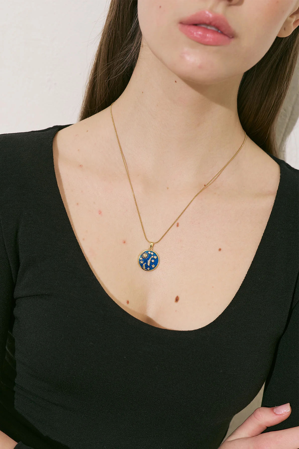 Square Crystal Medallion Necklace Gold - Image 2