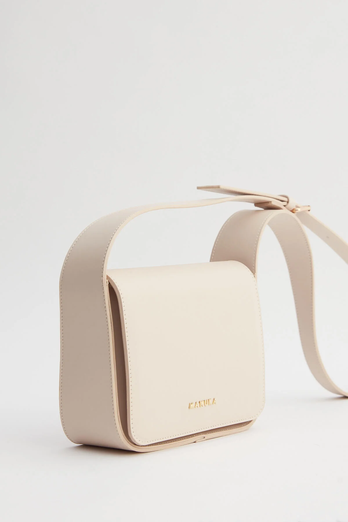 Square Faux Leather Bag With Wide Pockets Beige - Image 6