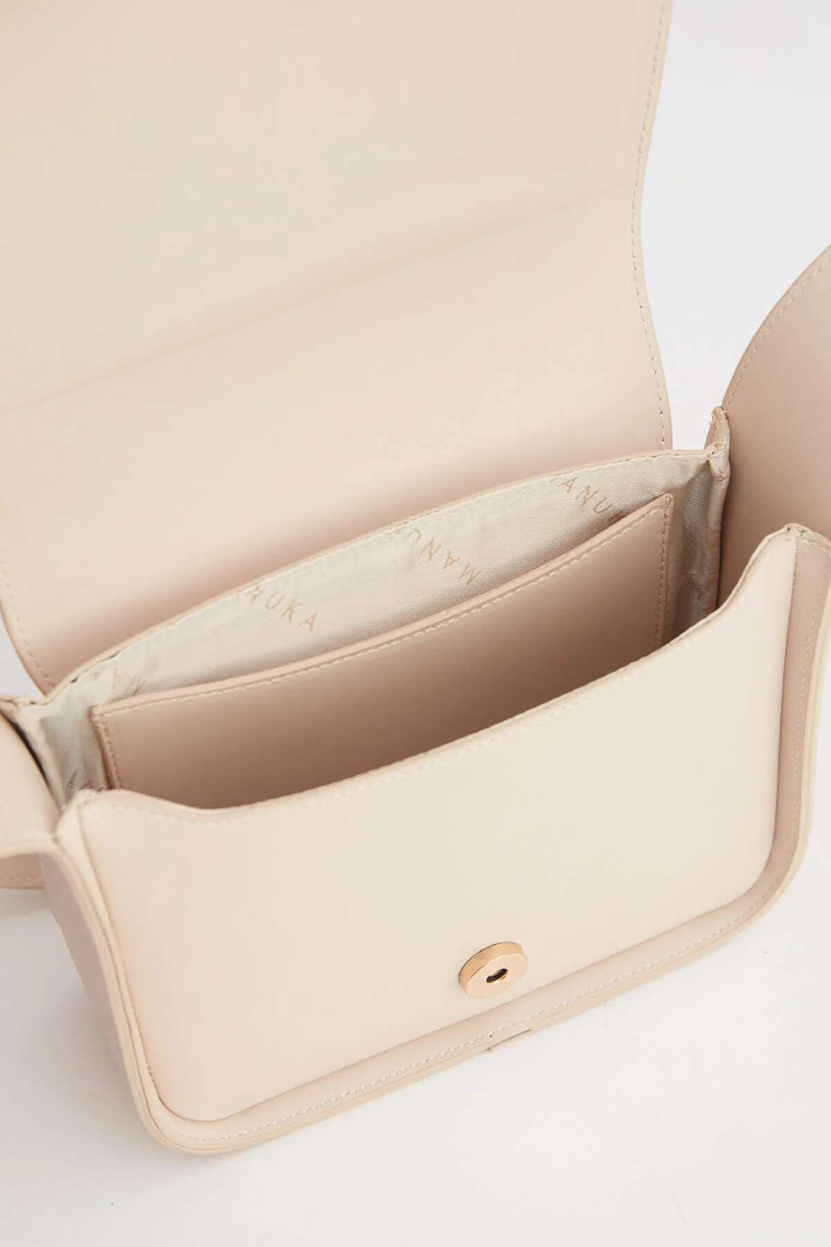 Square Faux Leather Bag With Wide Pockets Beige - Image 7